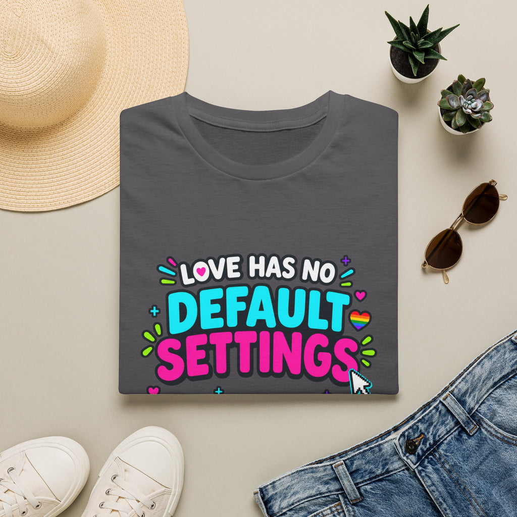 "Love Has No Default Settings" Bright LGBTQ+ Pride Graphic Tee