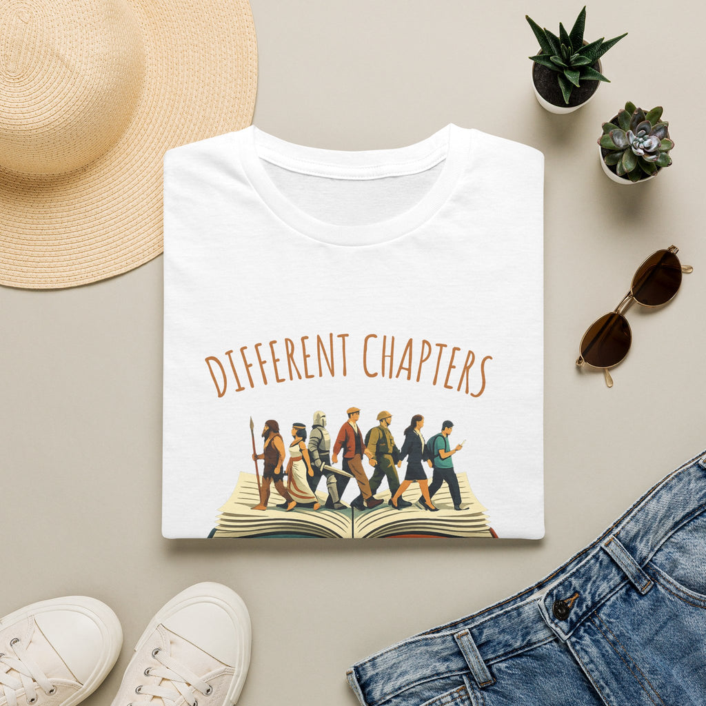 Different Chapters Same Book T-Shirt — Inspirational Reading & Life Journey Tee