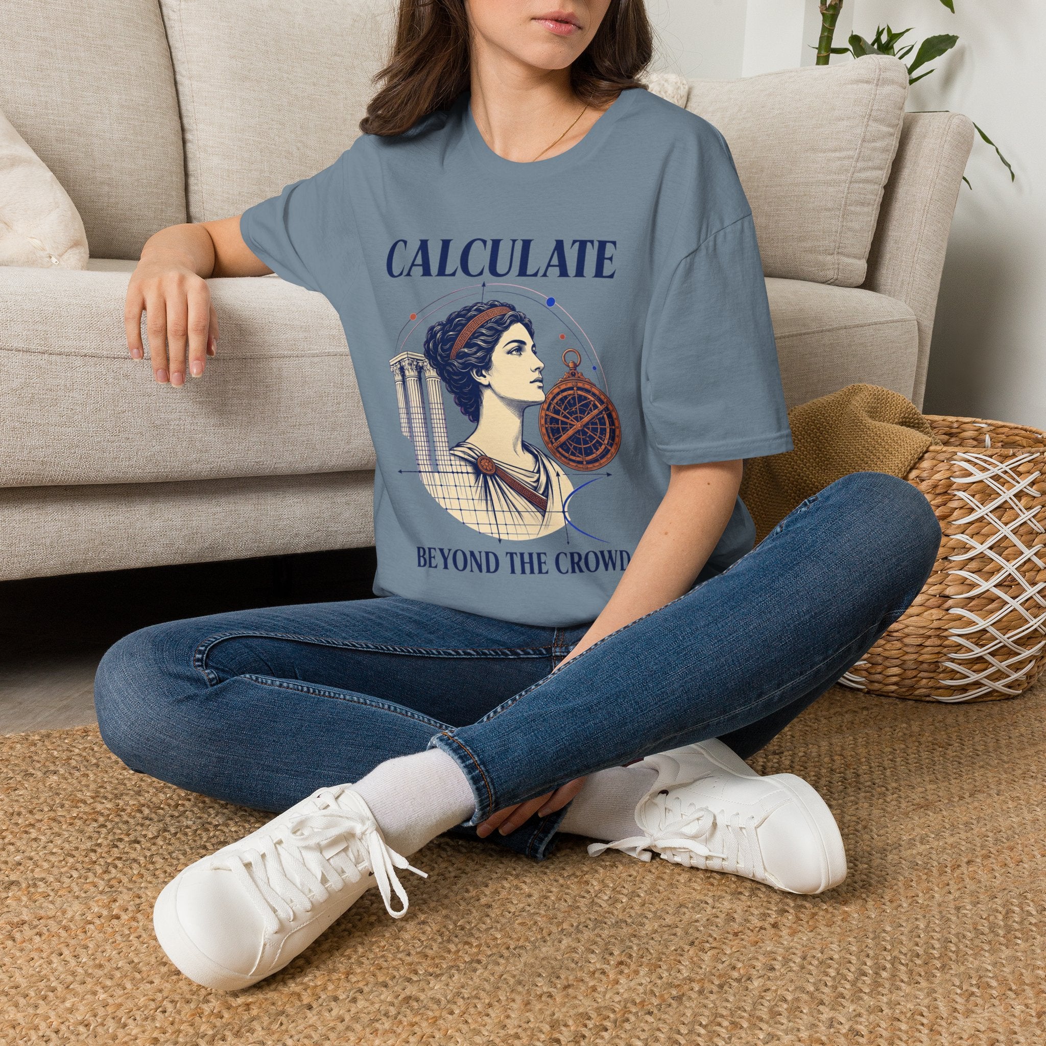 Calculate T-Shirt — Vintage Athena Compass Graphic Tee ("Calculate" & "Beyond the Crowd")