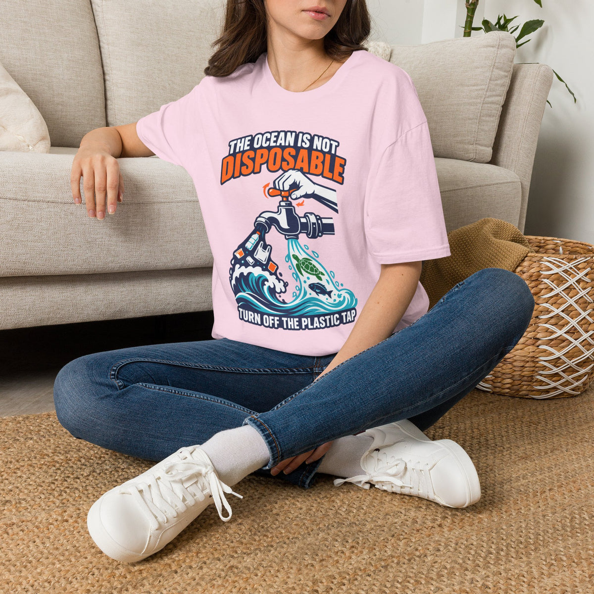 Ocean Conservation T-Shirt — "The Ocean Is Not Disposable" Plastic Tap Graphic