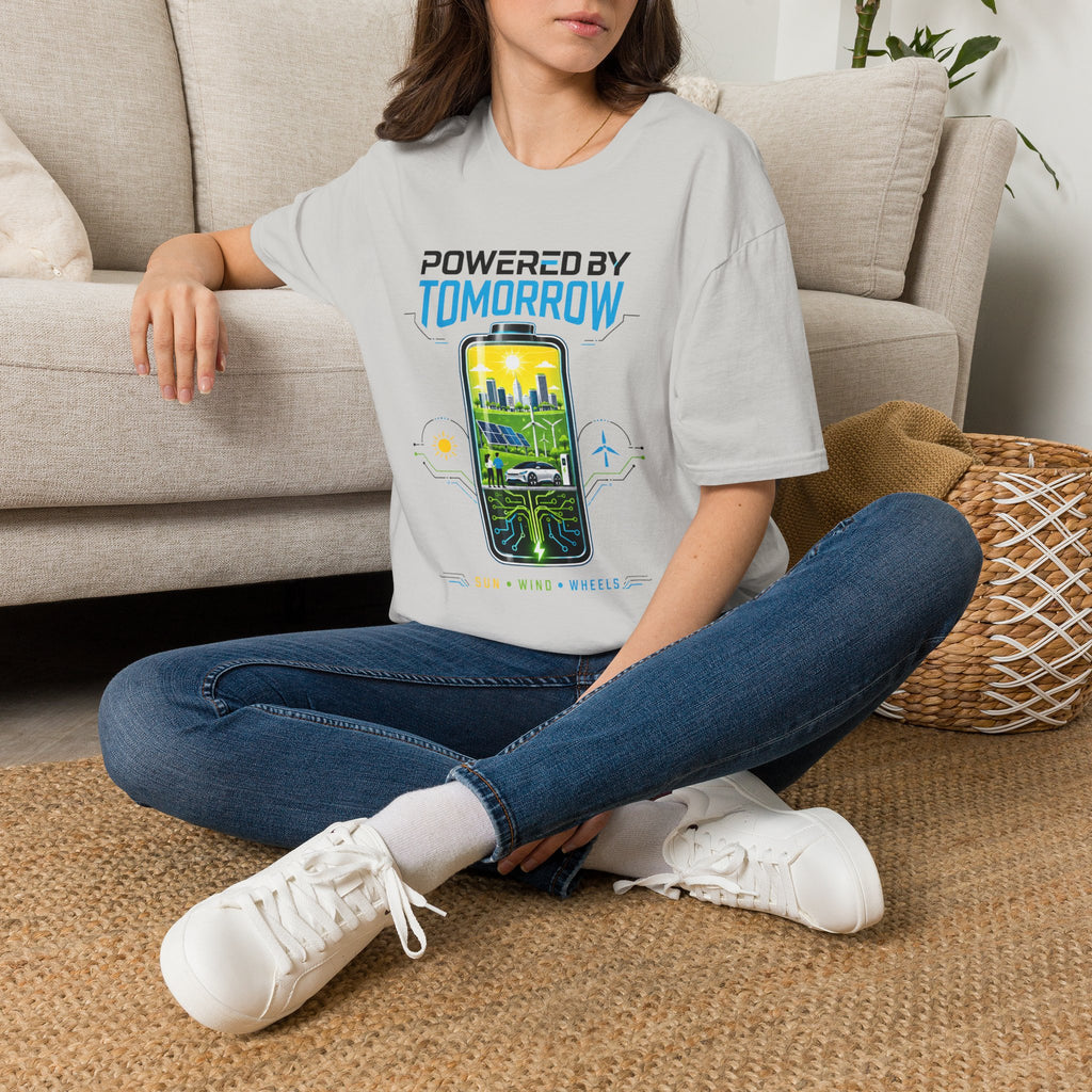 Powered By Tomorrow T‑Shirt — Eco Future Renewable Energy Graphic Tee