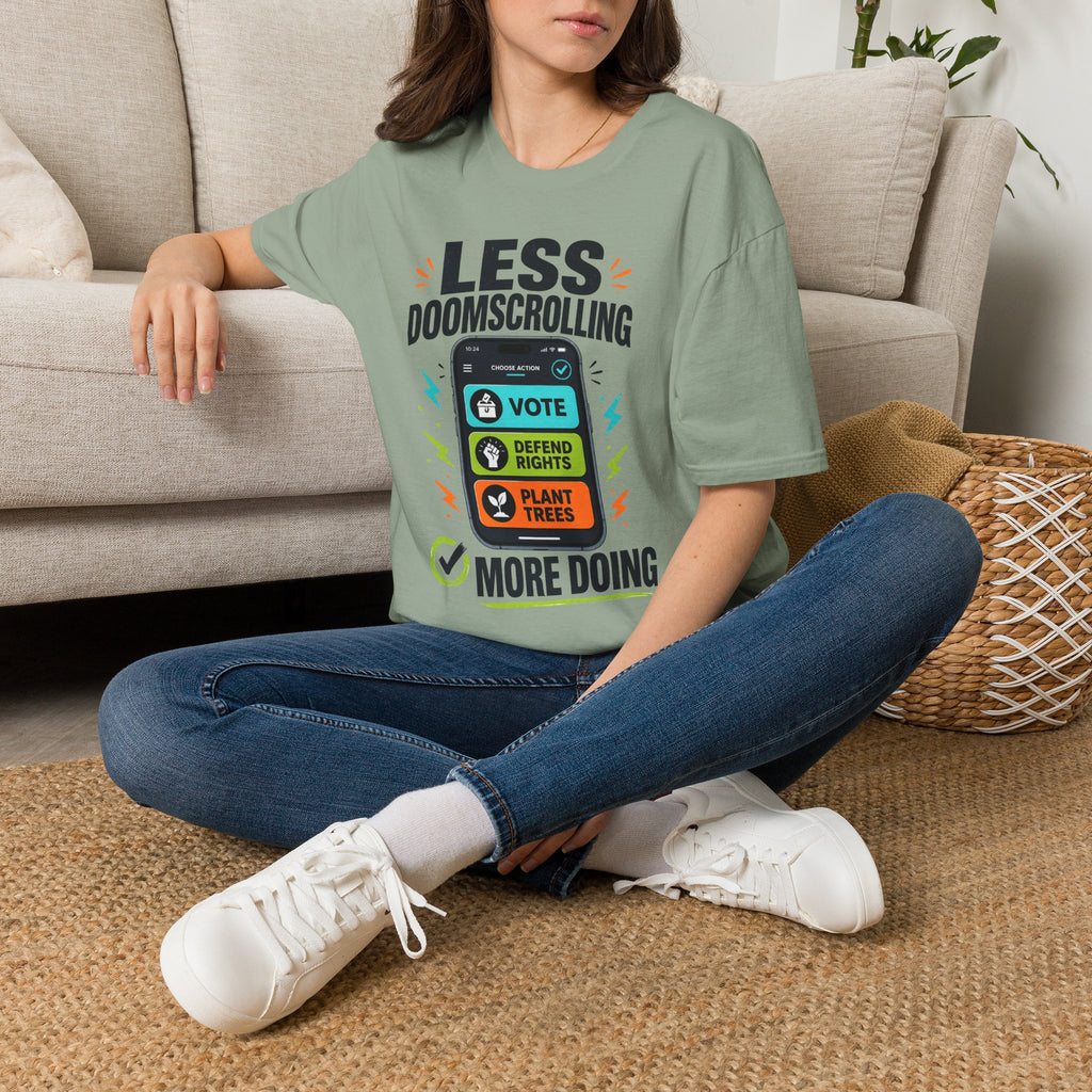 "Less Doomscrolling, More Doing" Motivational Graphic Tee