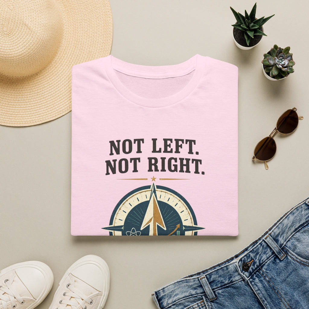 "Not Left. Not Right. Forward Through Evidence" Compass Graphic