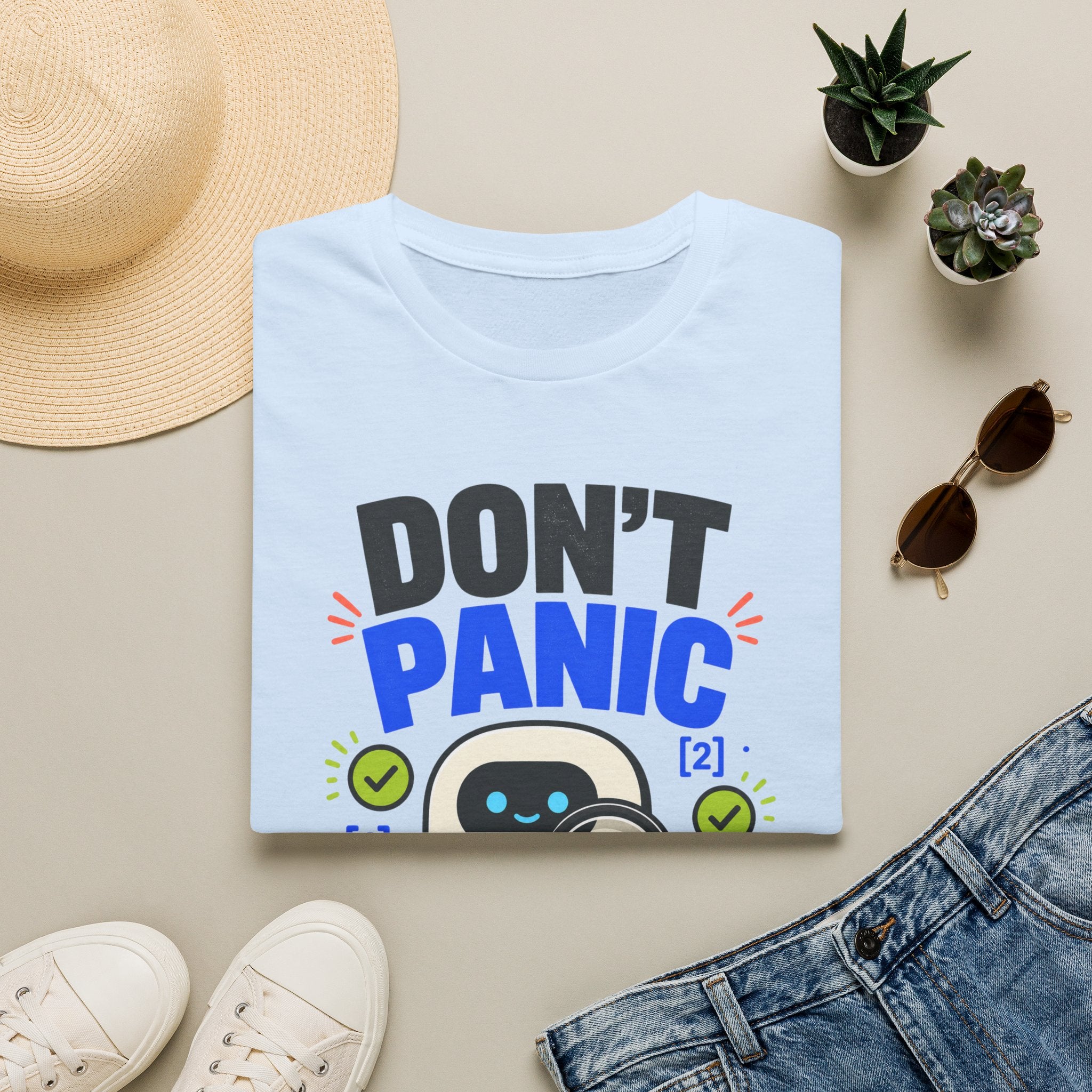 Don't Panic Verify T‑Shirt — Cute Robot Security Humor Tee for Techies