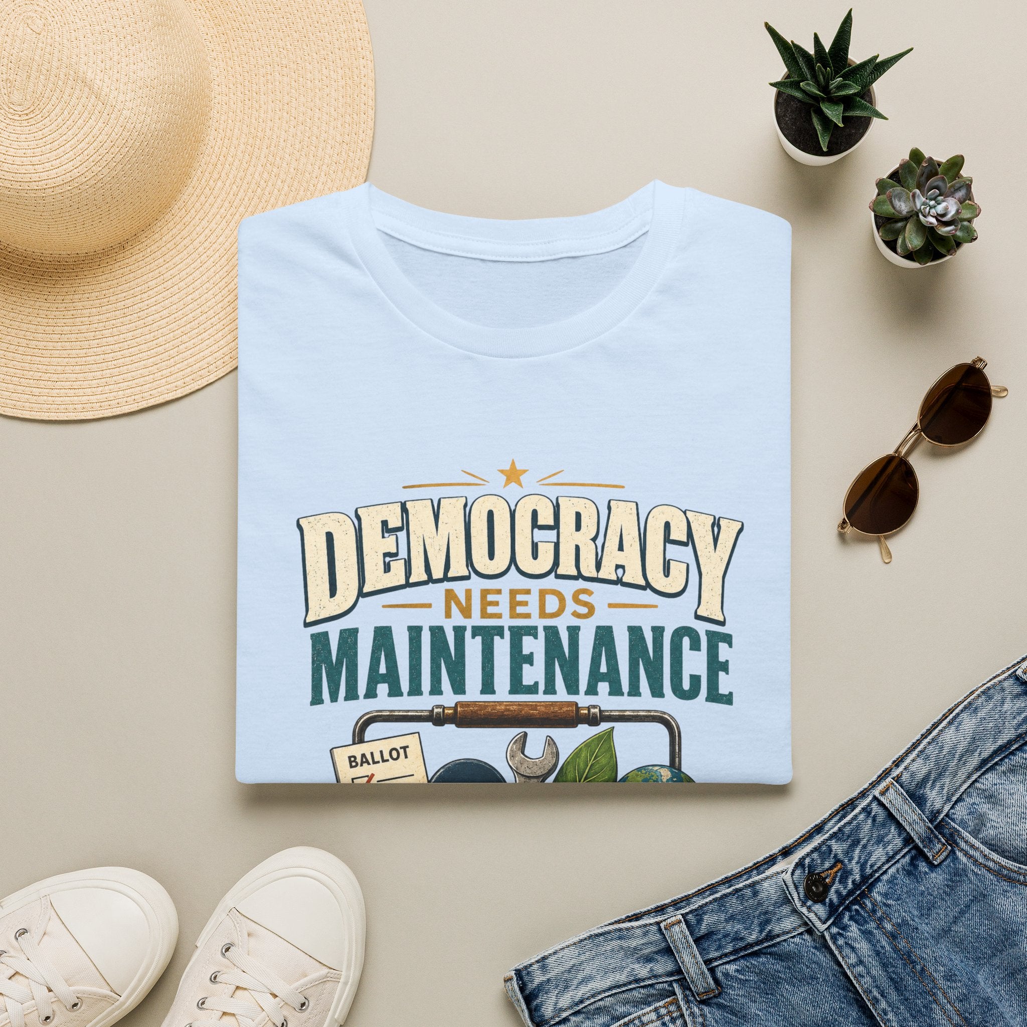 Democracy Needs Maintenance T-Shirt — Civic Repair Kit Tee