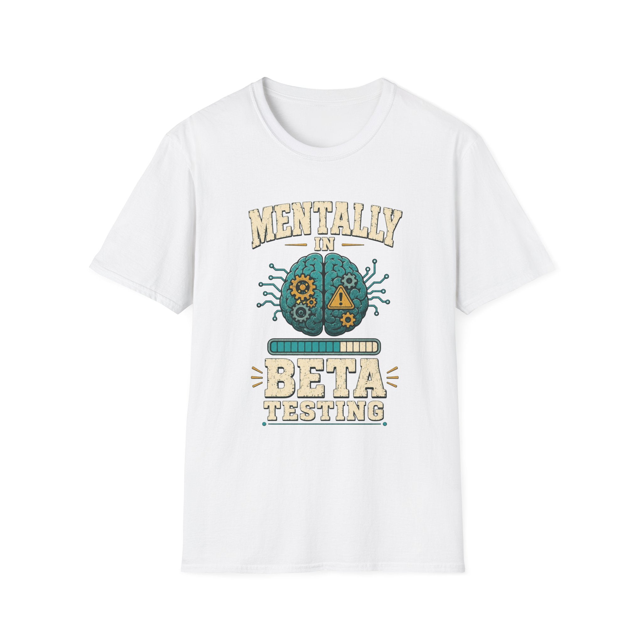 T-Shirt — "Mentally in Beta Testing" Retro Brain Graphic Tee