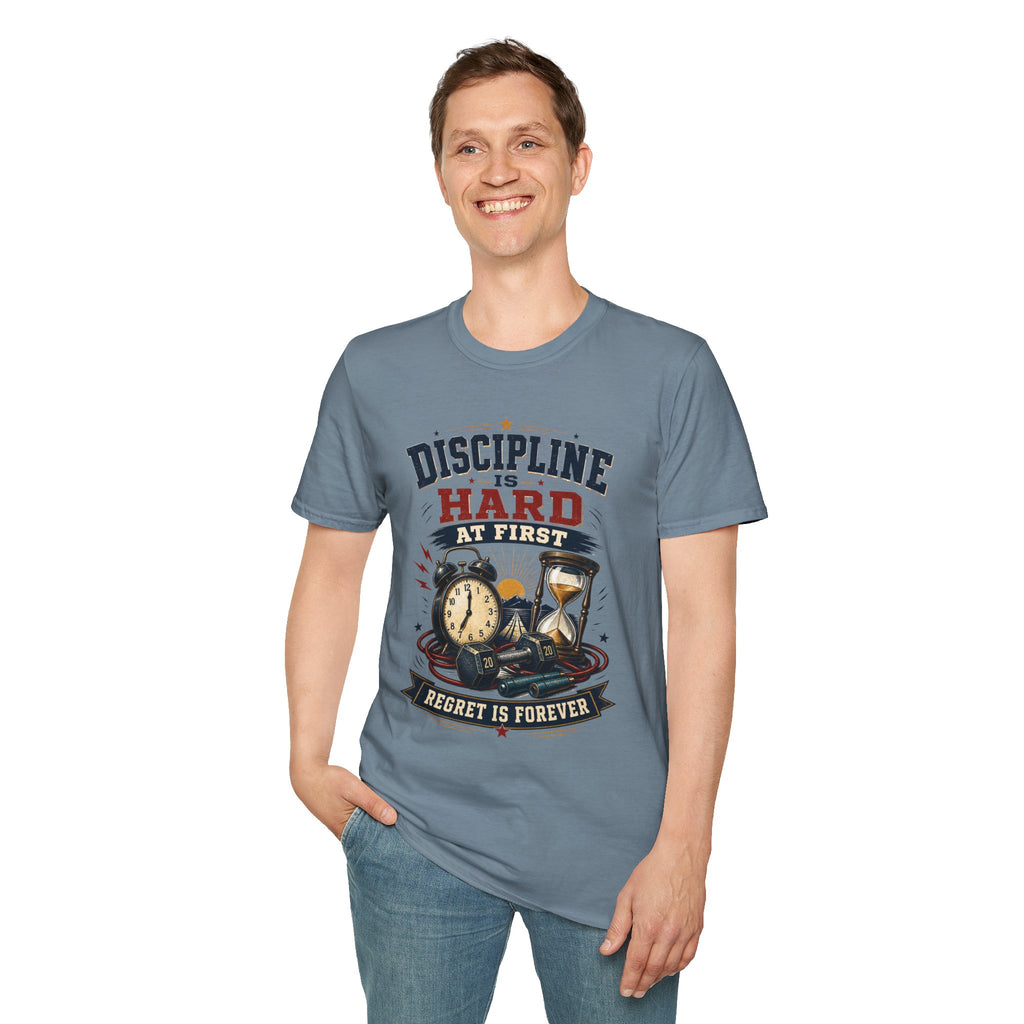 Discipline Is Hard At First T-Shirt — Motivational Timepiece Graphic Tee