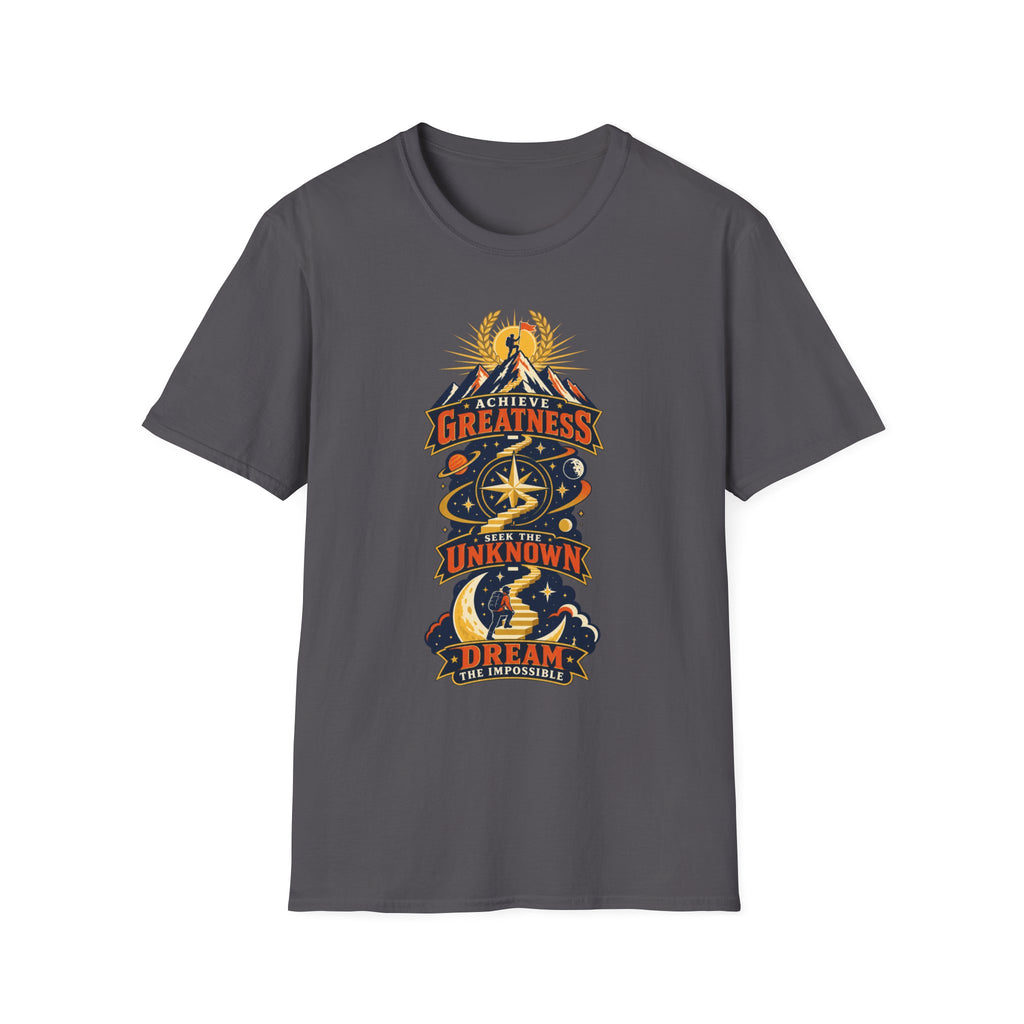 Achieve Greatness Graphic T-Shirt — Inspirational Mountain Adventure Design
