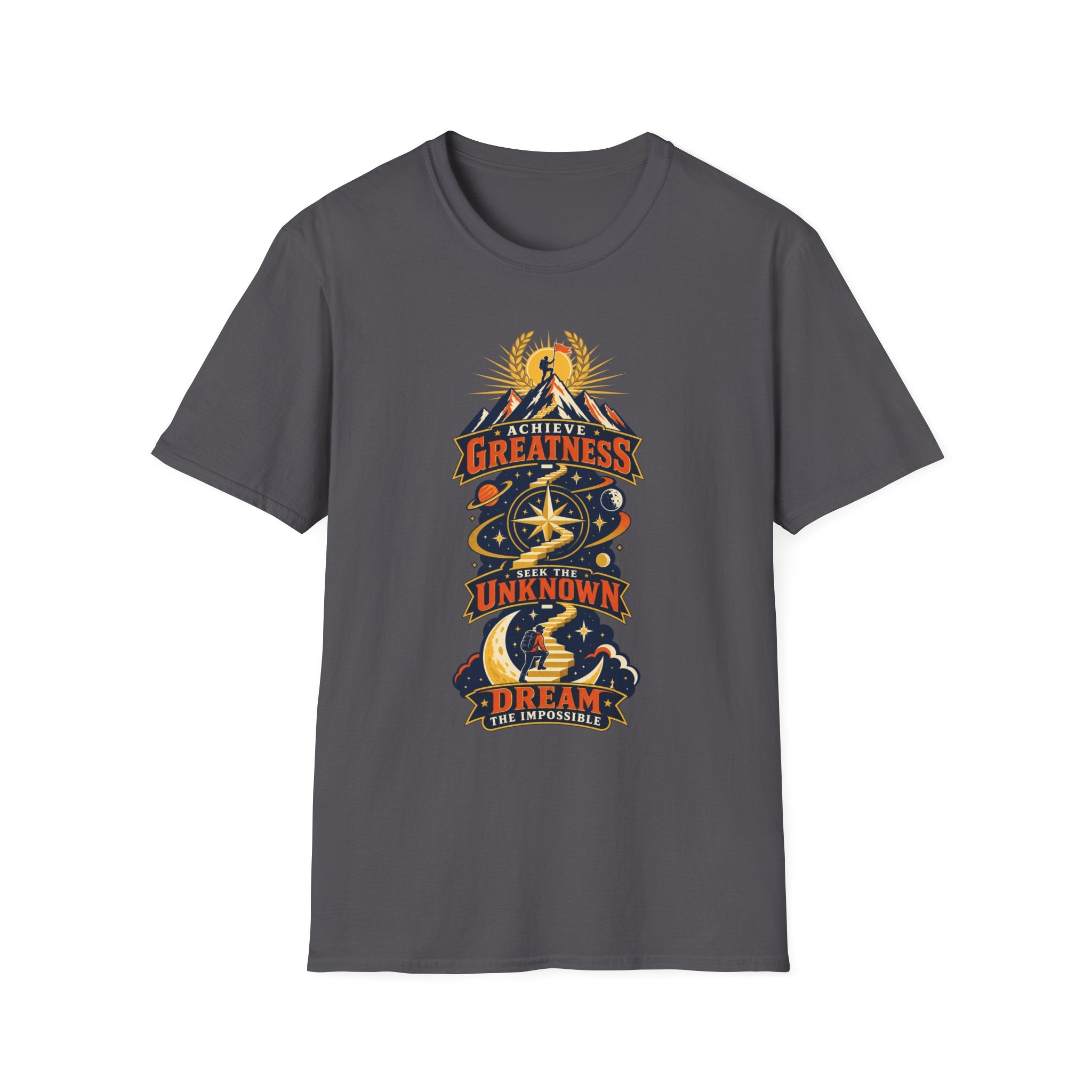 Achieve Greatness Graphic T-Shirt — Inspirational Mountain Adventure Design