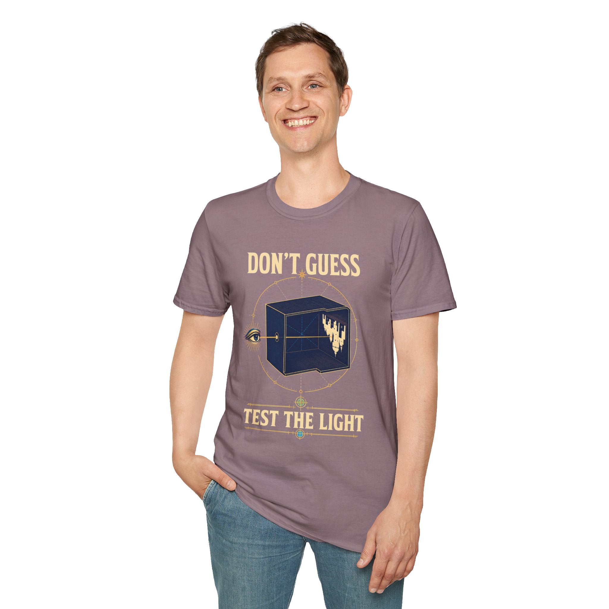 Don't Guess Box Graphic T-Shirt — 'Test the Light' Mystical Eye Tee