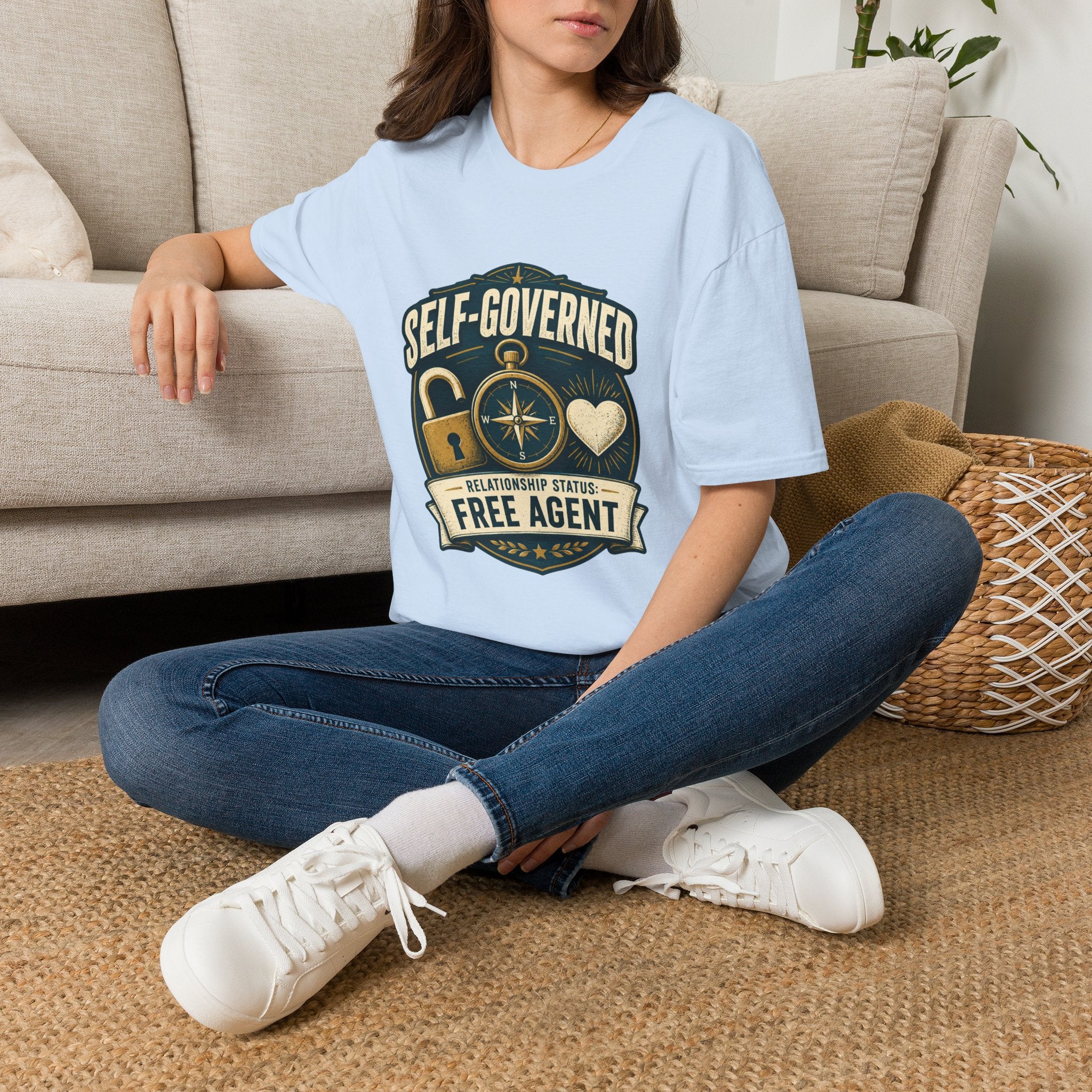 Self-Governed Compass T-Shirt — “Self-Governed: Relationship Status Free Agent” Graphic Tee
