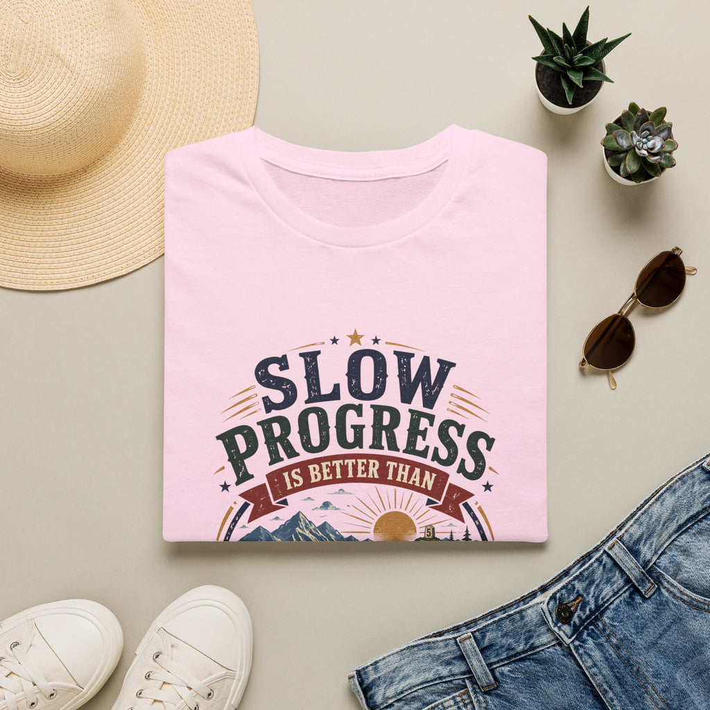 Slow Progress Mountain Tee — "Slow Progress Is Better Than No Progress" Inspirational T-Shirt