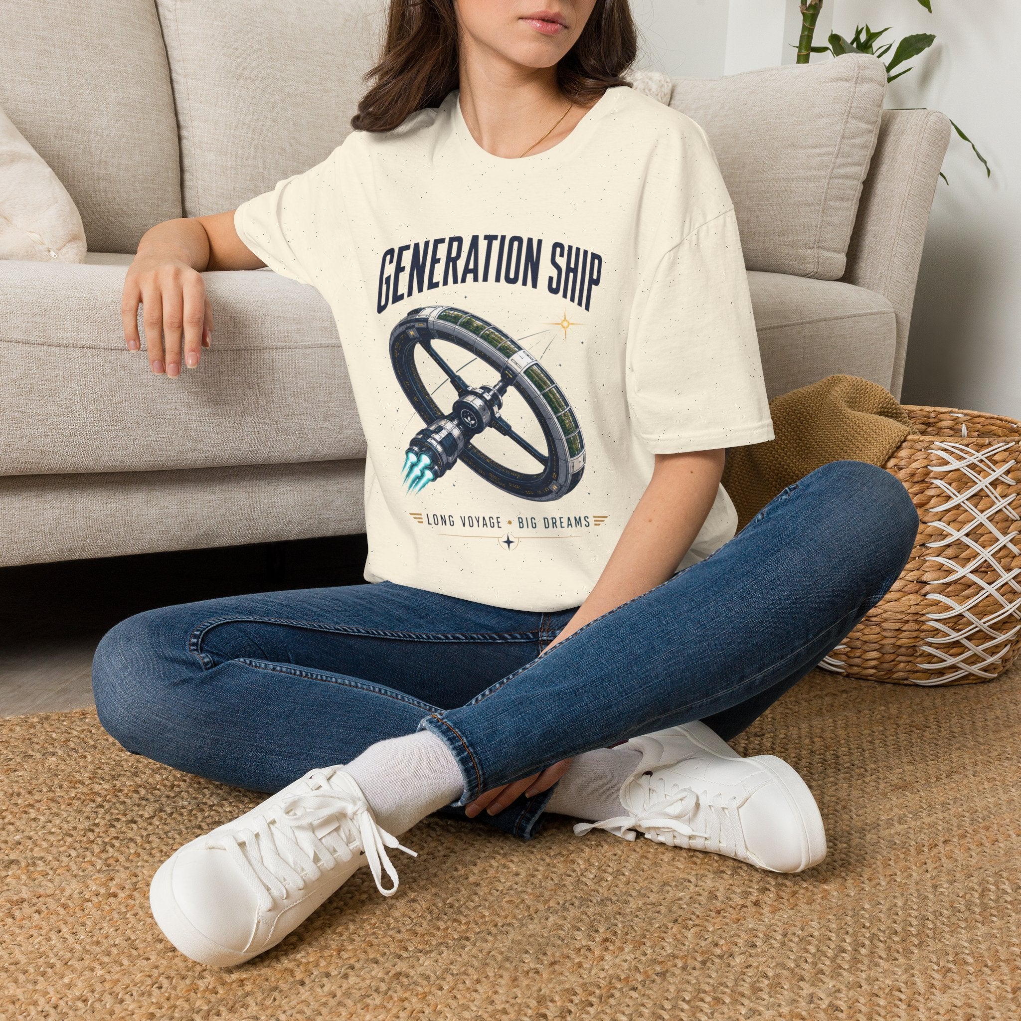 Generation Ship T-Shirt — Retro Space Wheel Sci‑Fi Tee