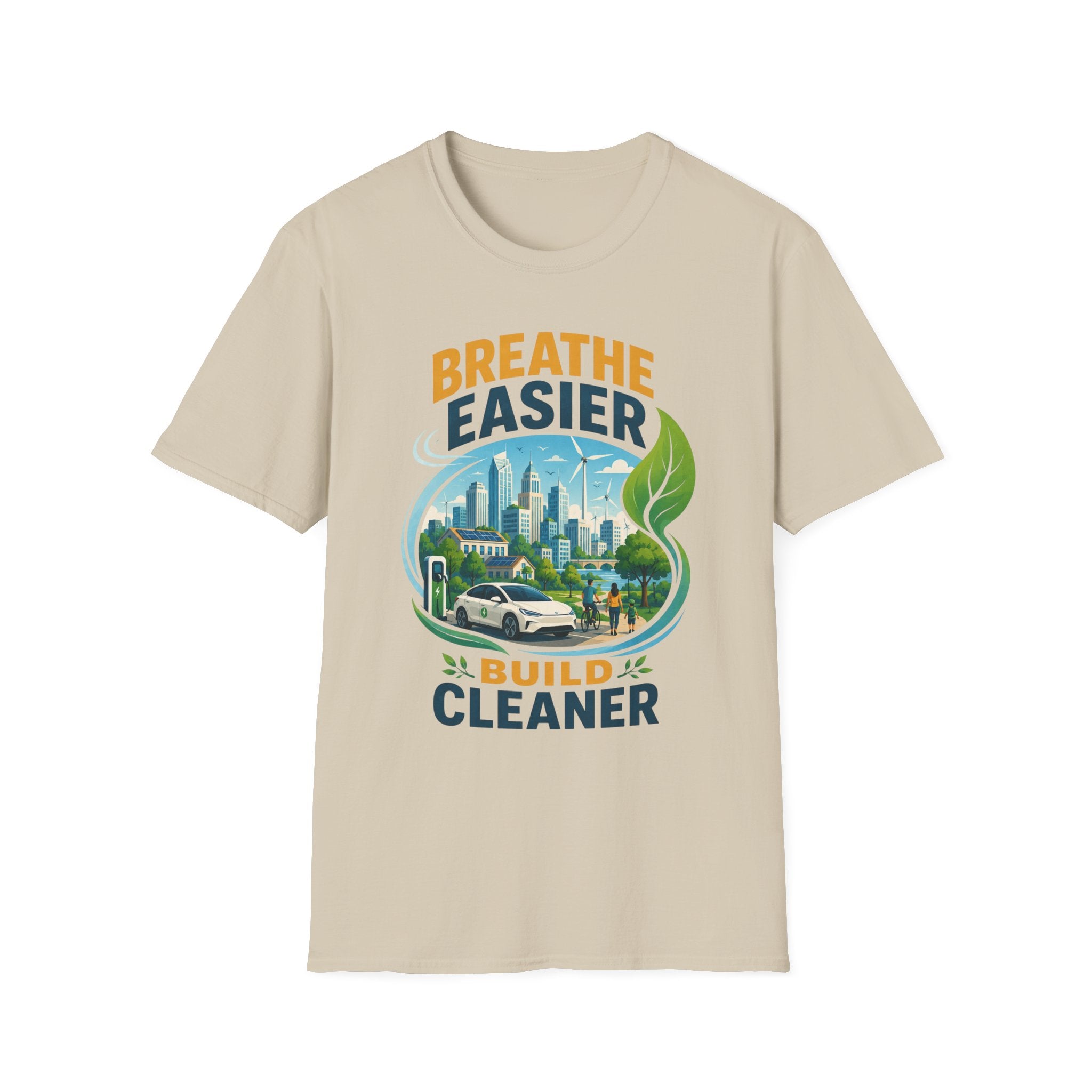 "Breathe Easier, Build Cleaner" Eco City Graphic