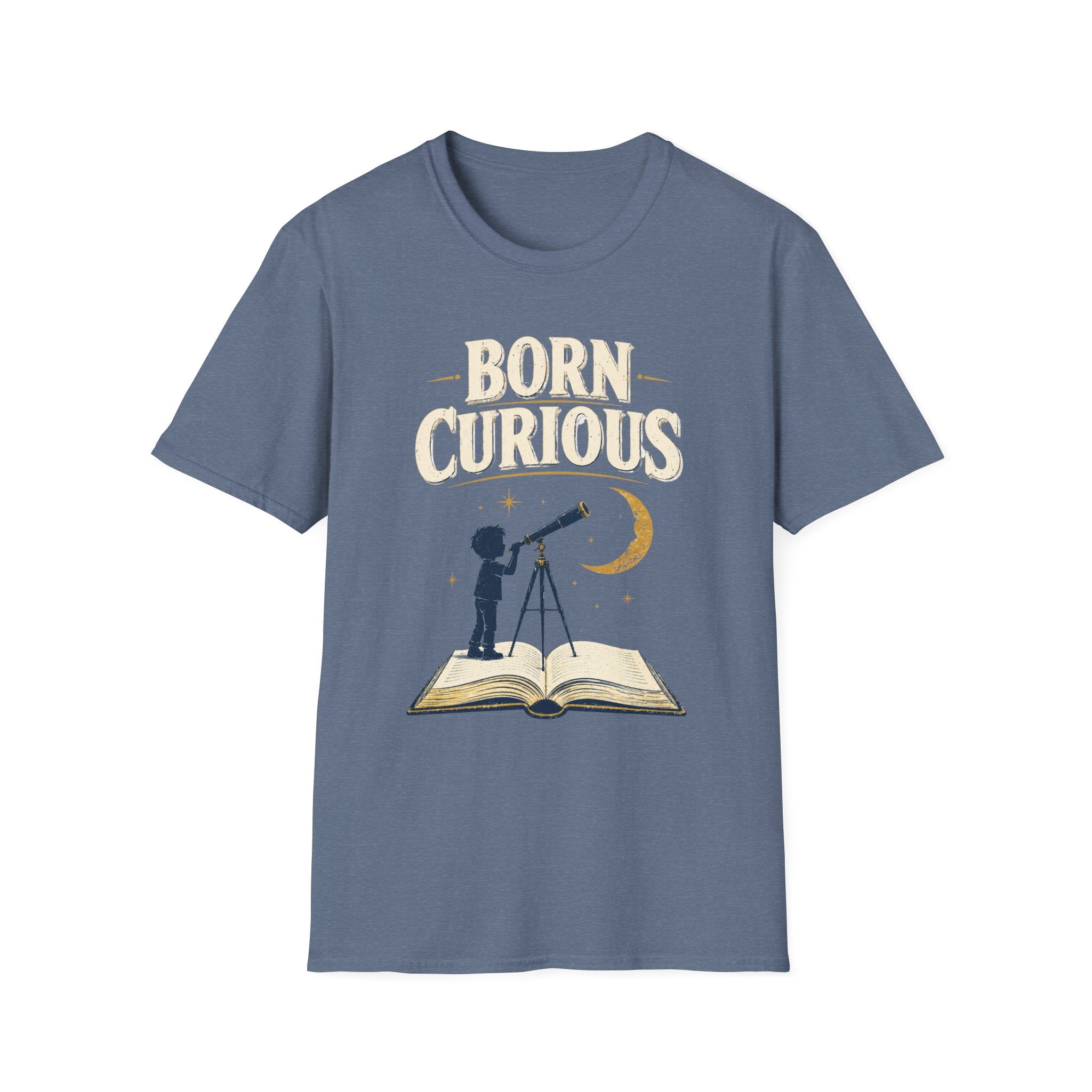 Born Curious T‑Shirt — Telescope Astronomy Graphic Tee for Curious Kids & Adults