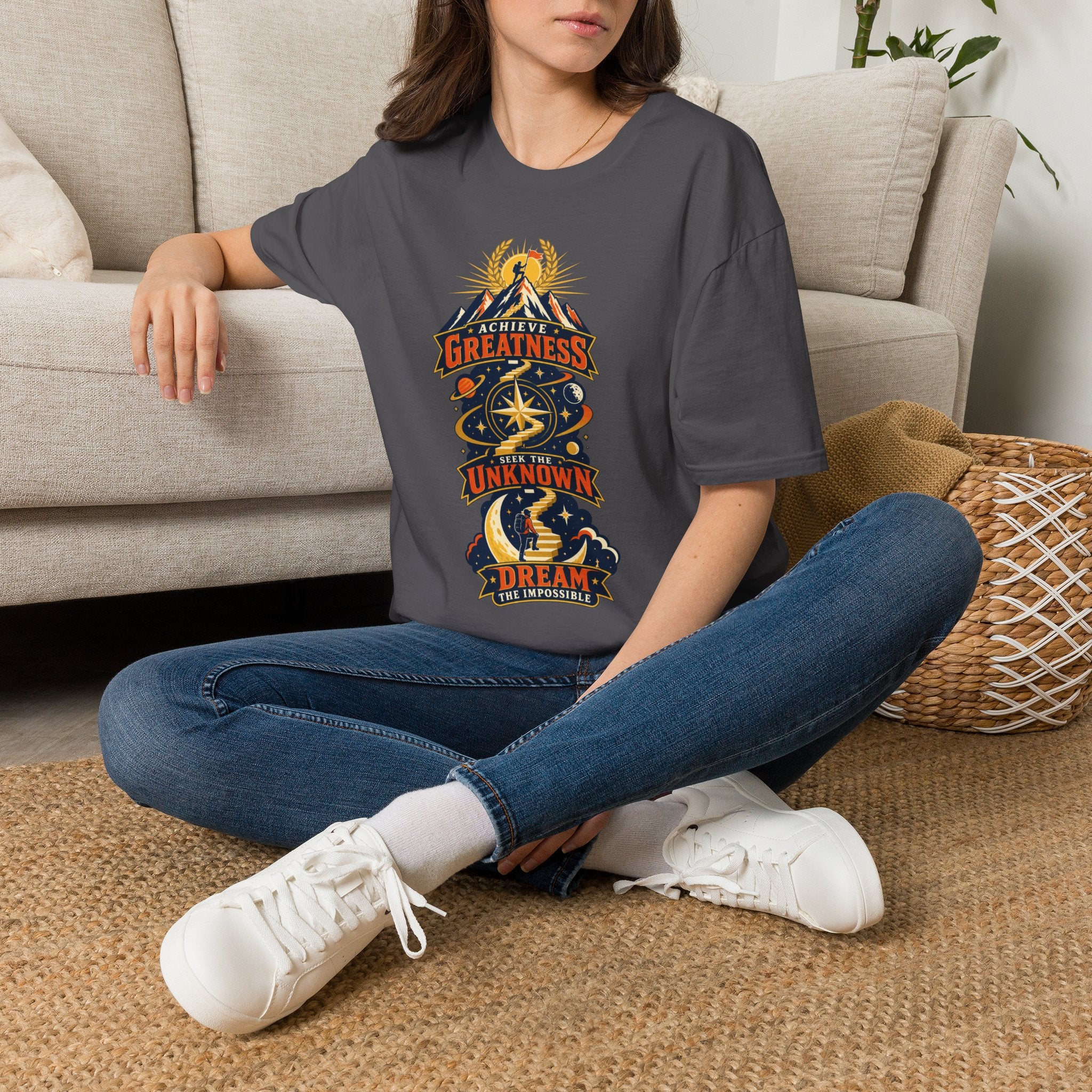 Achieve Greatness Graphic T-Shirt — Inspirational Mountain Adventure Design