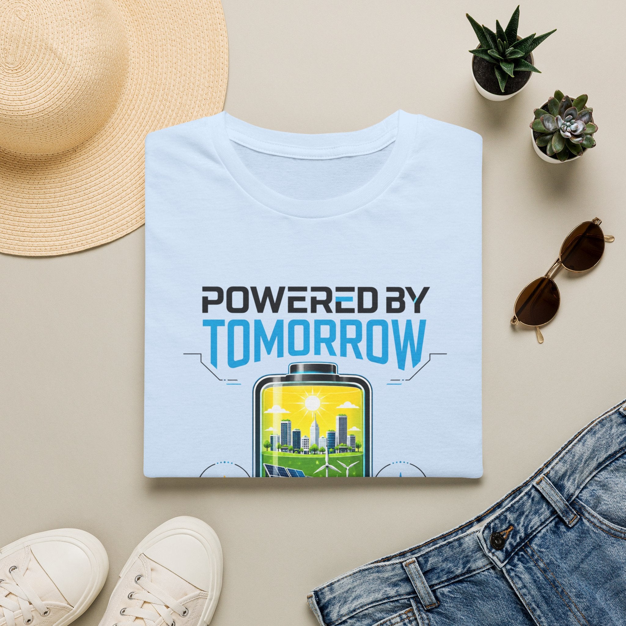 Powered By Tomorrow T‑Shirt — Eco Future Renewable Energy Graphic Tee
