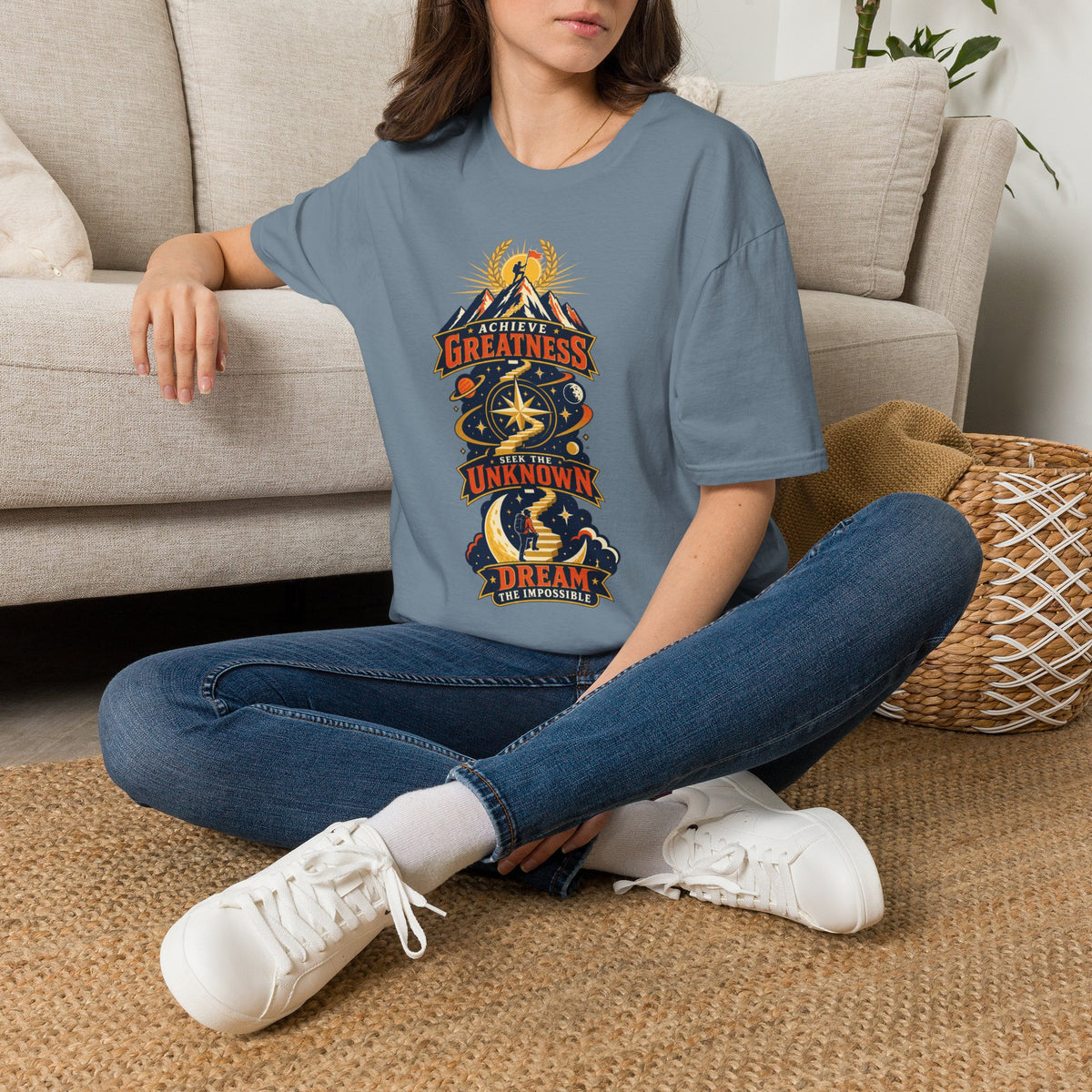 Achieve Greatness Graphic T-Shirt — Inspirational Mountain Adventure Design