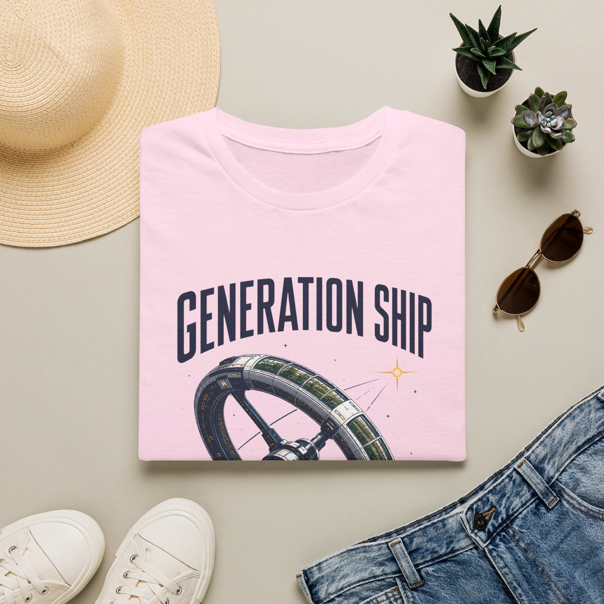 Generation Ship T-Shirt — Retro Space Wheel Sci‑Fi Tee