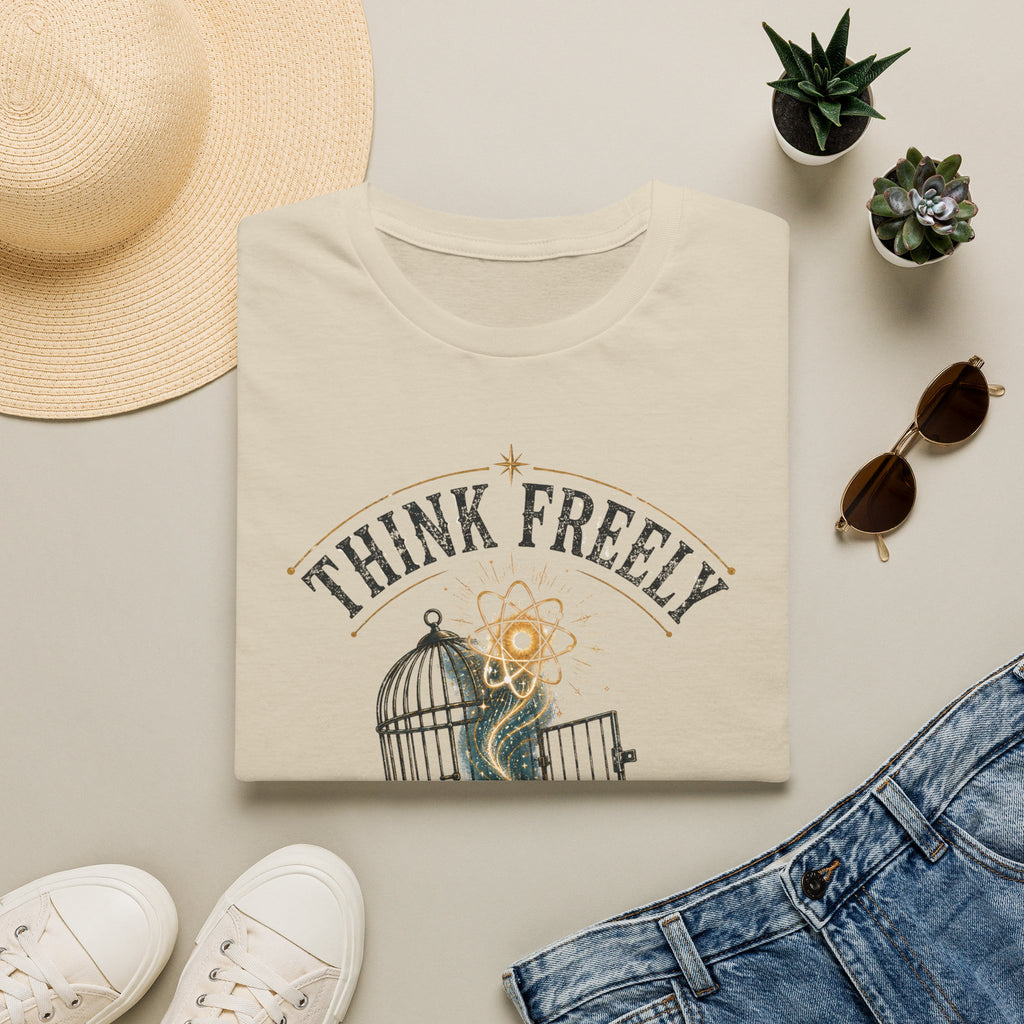 Think Freely T-Shirt — 'Test Everything' Inspirational Cage & Book Graphic Tee
