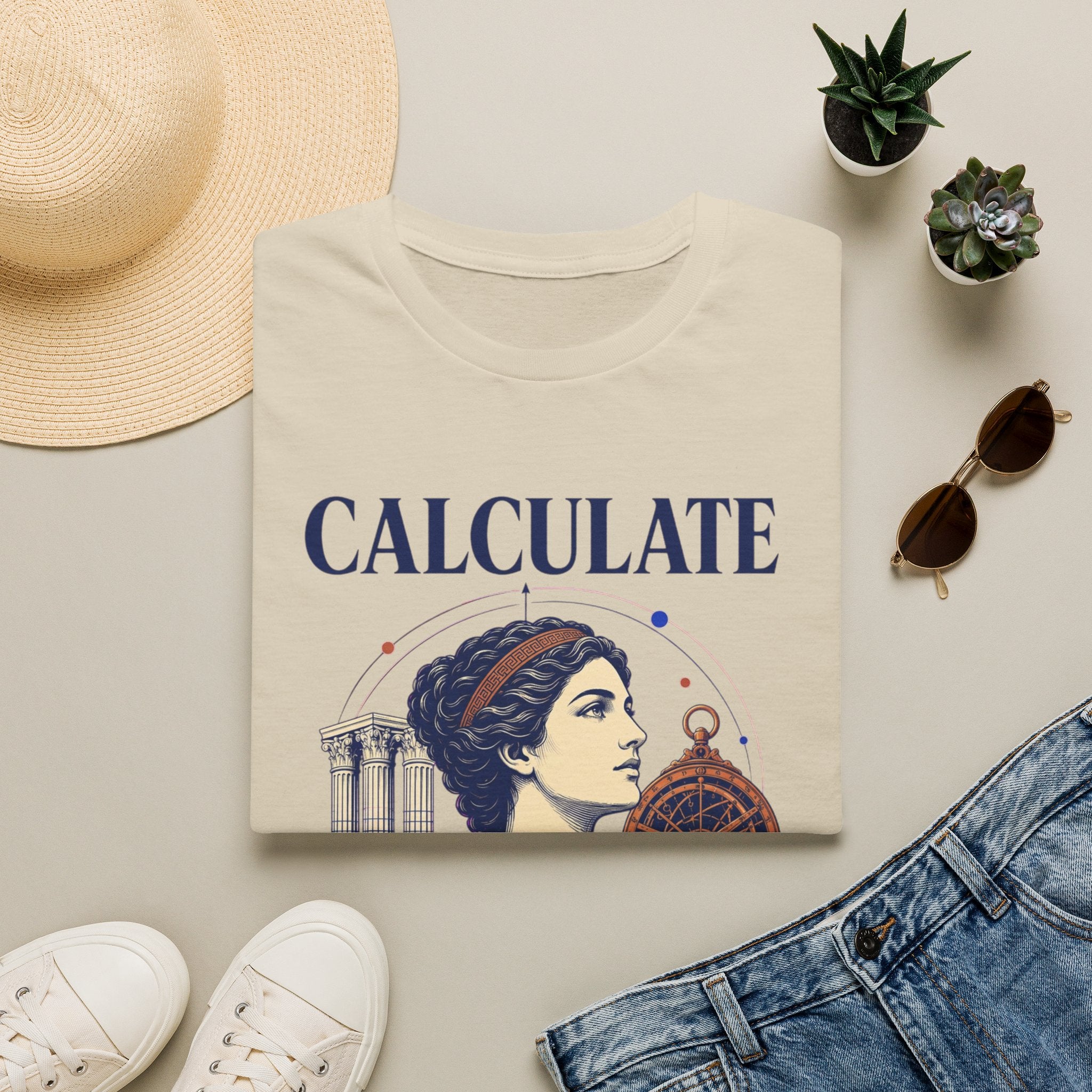 Calculate T-Shirt — Vintage Athena Compass Graphic Tee ("Calculate" & "Beyond the Crowd")