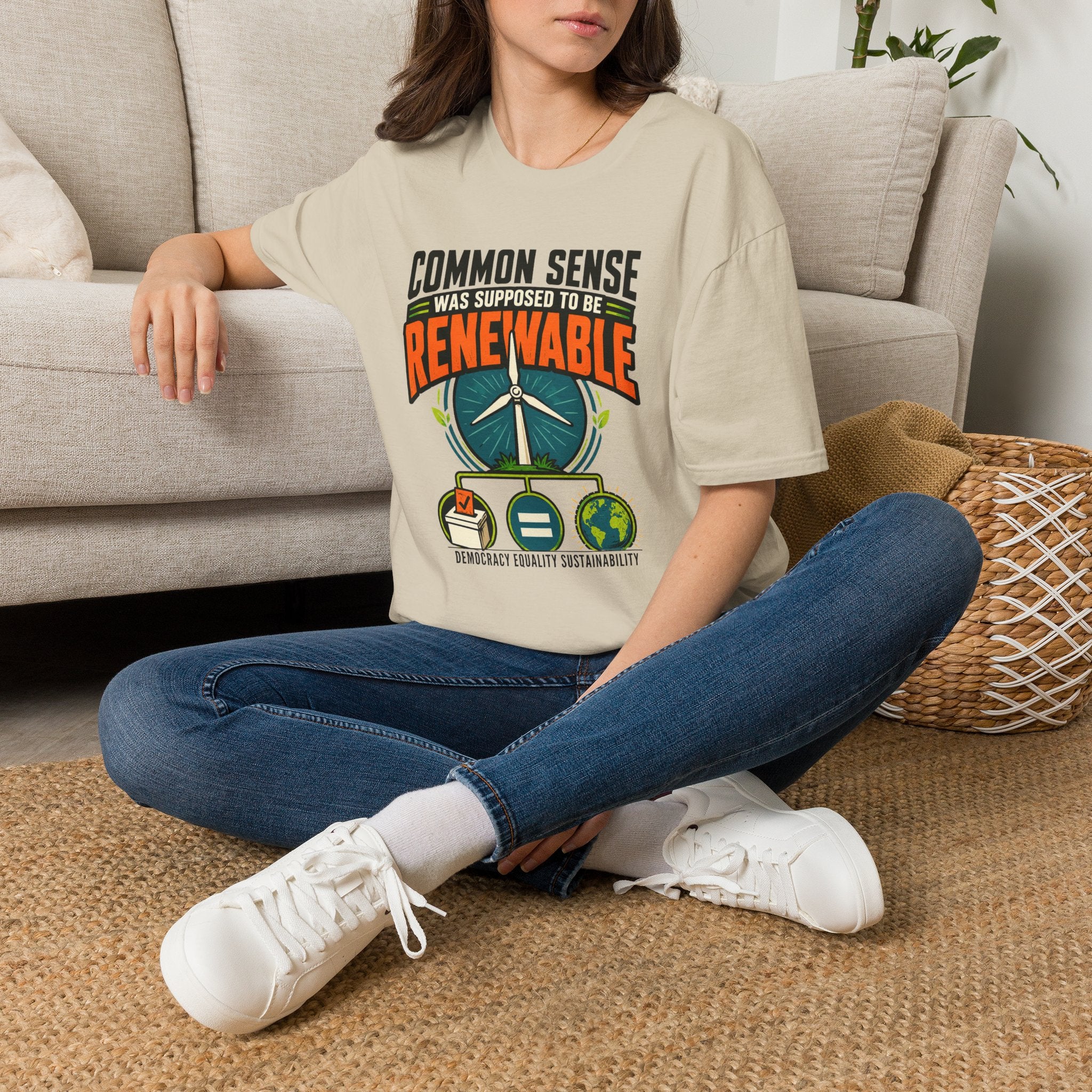 Renewable Energy T-Shirt — "Common Sense Was Supposed to Be Renewable" Eco Graphic Tee