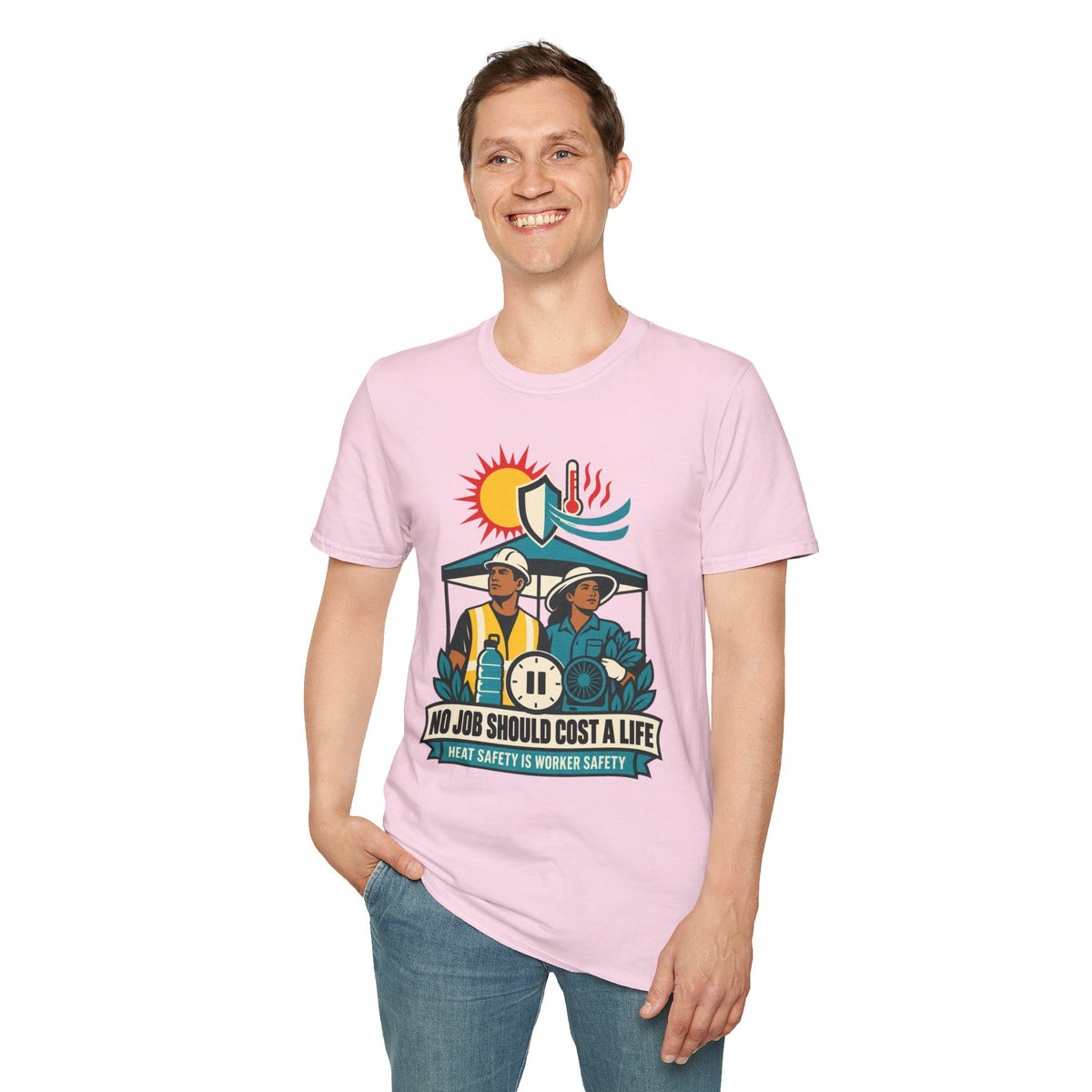 Safety Awareness T-Shirt — "No Job Should Cost a Life" Construction Heat Safety Tee