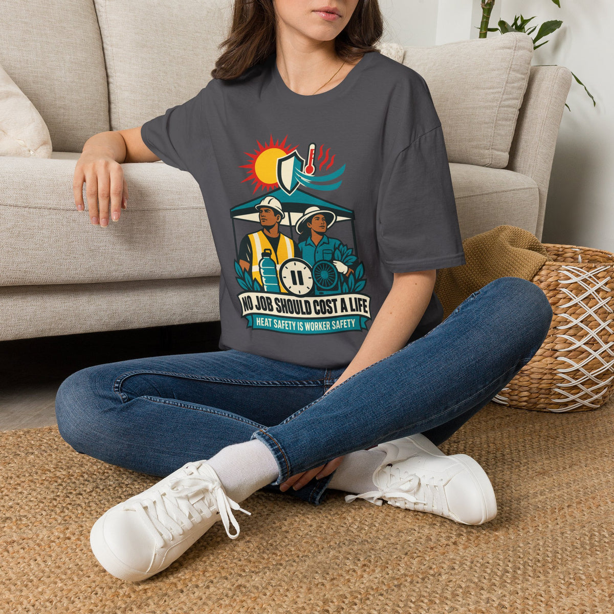 Safety Awareness T-Shirt — "No Job Should Cost a Life" Construction Heat Safety Tee