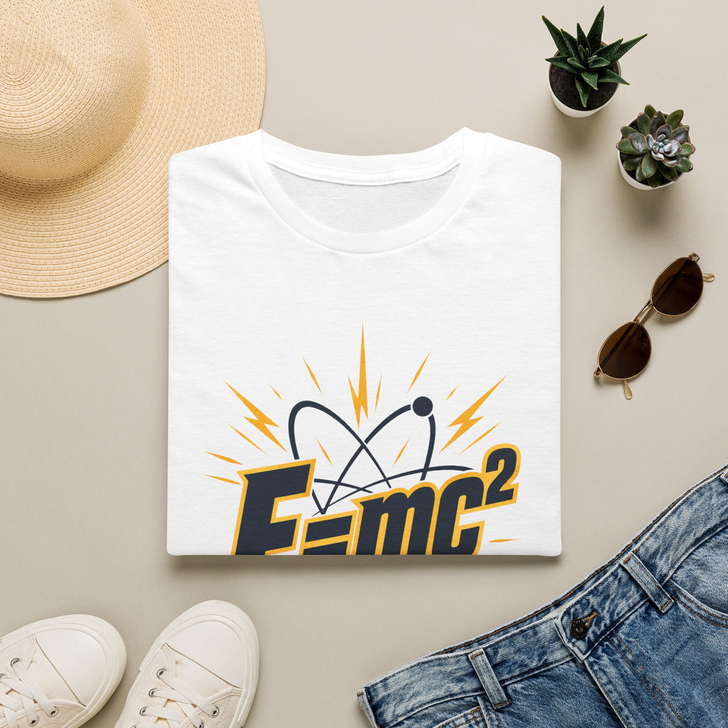 E=mc Atom Graphic T-Shirt — Retro Science Tee for Physics Lovers