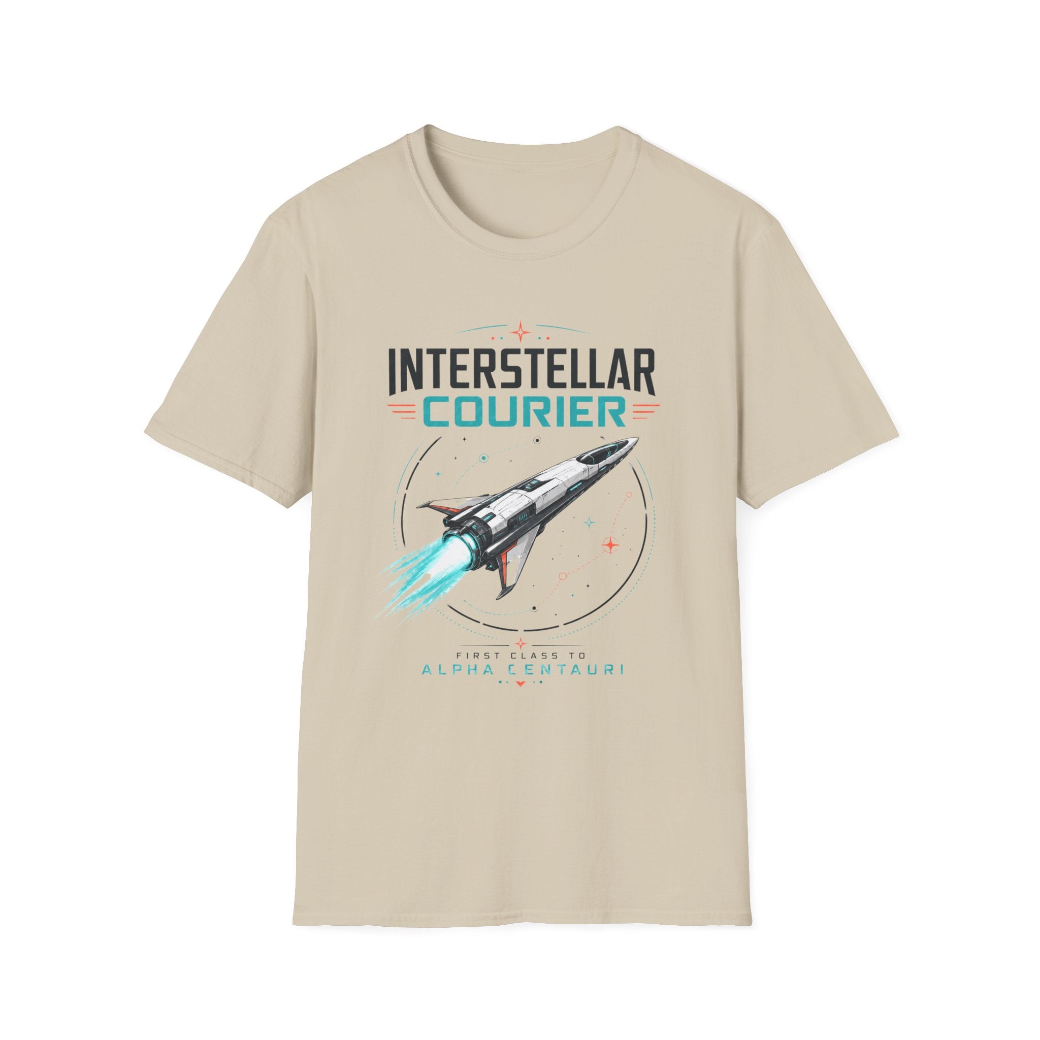 Interstellar Courier T‑Shirt — Retro Space Rocket Tee for Sci‑Fi Fans
