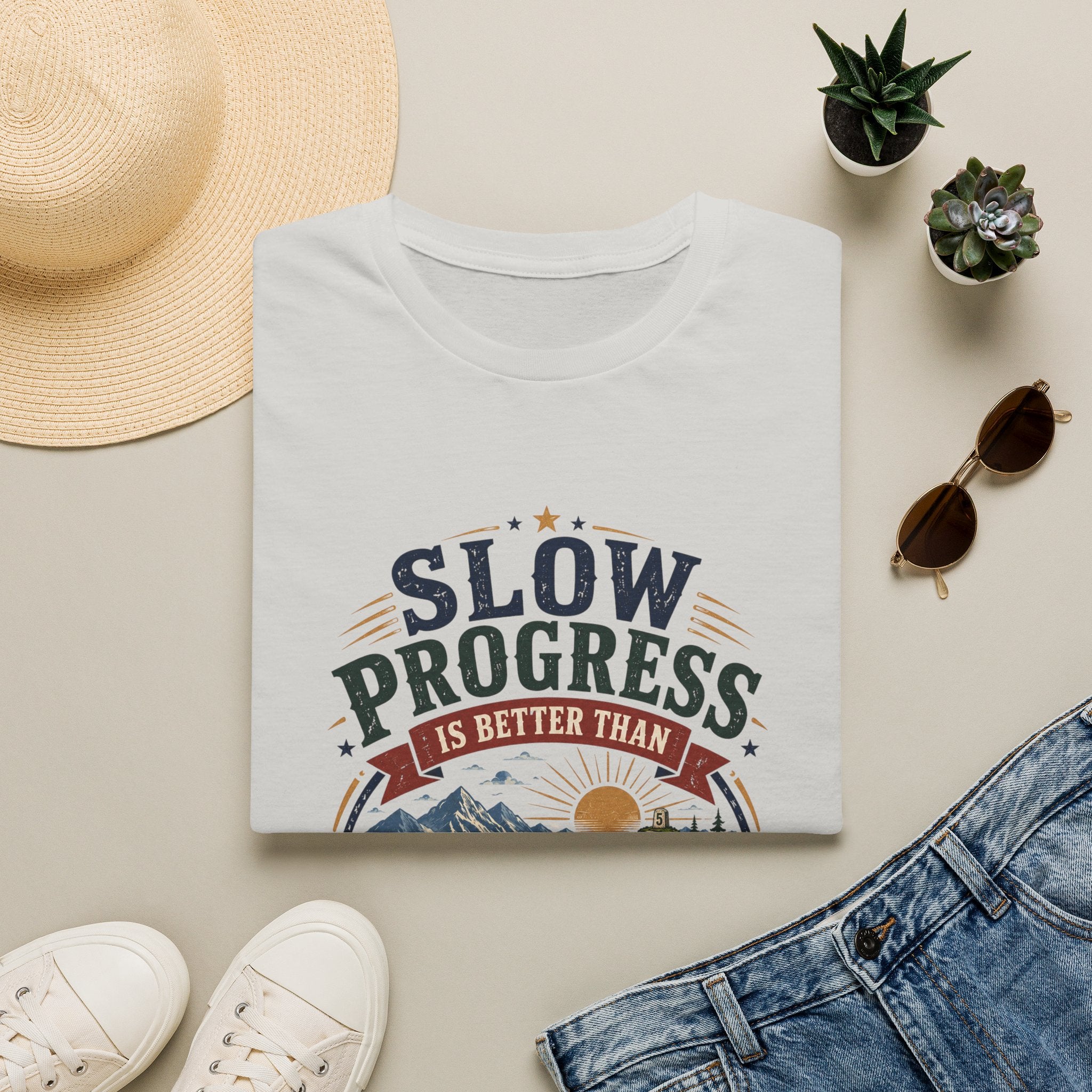 Slow Progress Mountain Tee — "Slow Progress Is Better Than No Progress" Inspirational T-Shirt