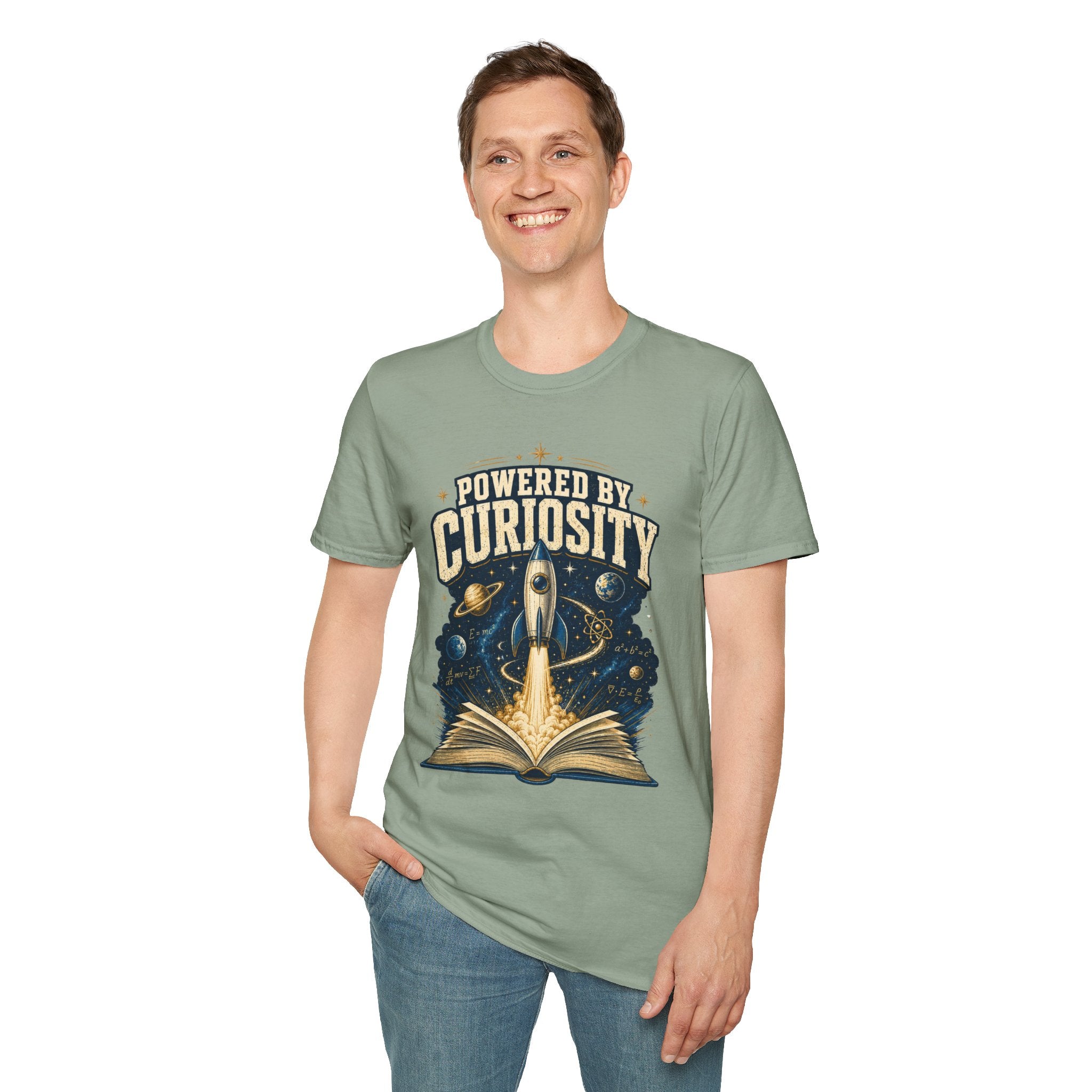Powered by Curiosity T-Shirt — Rocket Book Space Graphic Tee