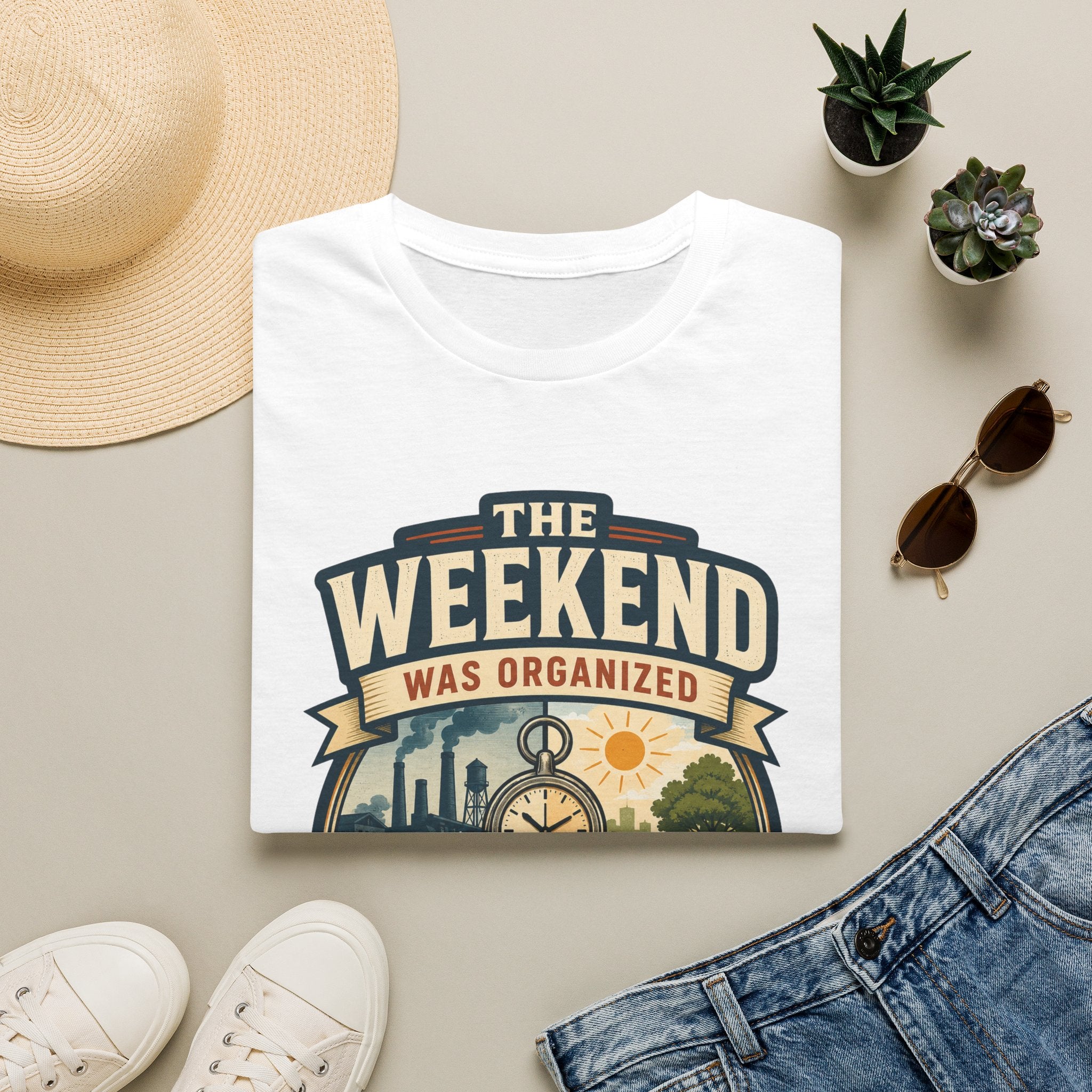 T-Shirt — "The Weekend Was Organized" Graphic Tee (Relaxed Retro Travel Vibe)