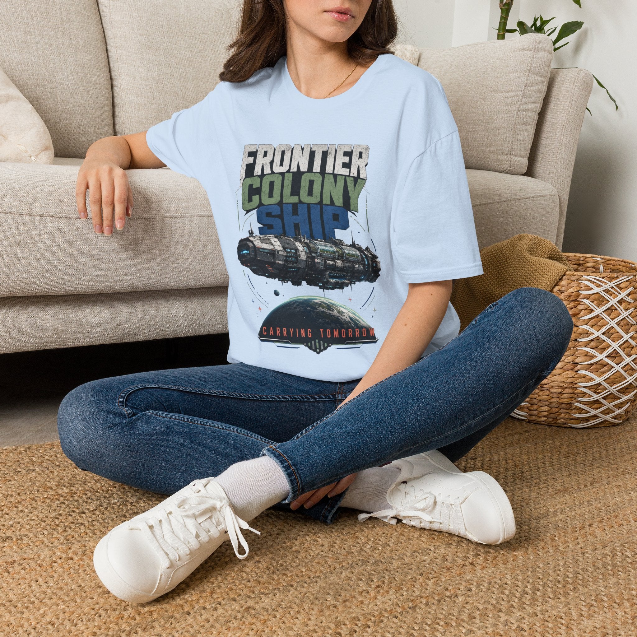 Frontier Colony Ship T-Shirt — Retro Sci‑Fi Space Colony Tee