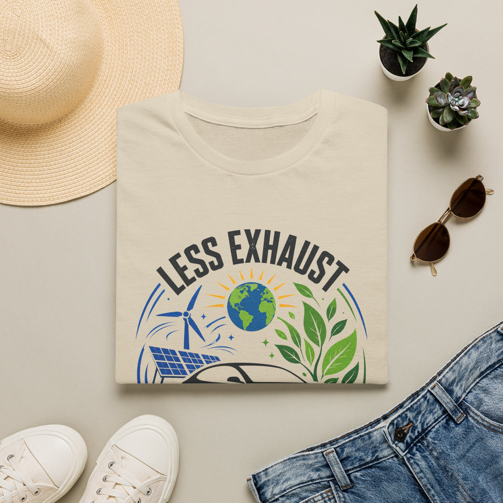 Eco-Friendly Tee — "Less Exhaust, More Earth" Environmental Graphic Shirt