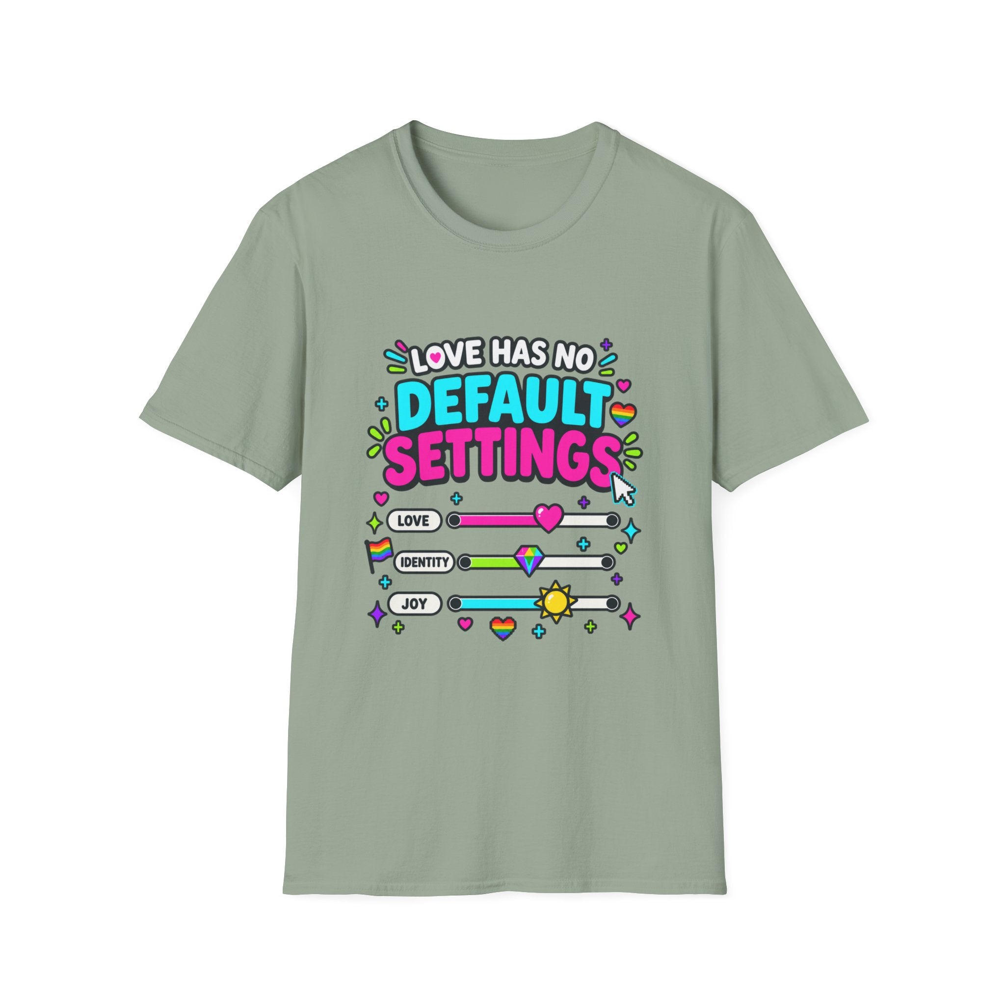 "Love Has No Default Settings" Bright LGBTQ+ Pride Graphic Tee