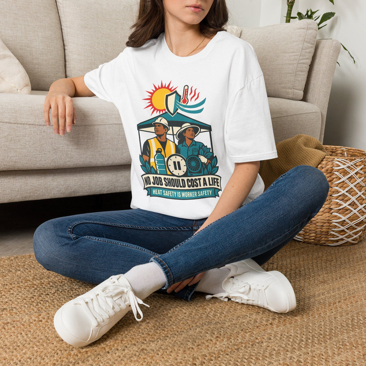 Safety Awareness T-Shirt — "No Job Should Cost a Life" Construction Heat Safety Tee