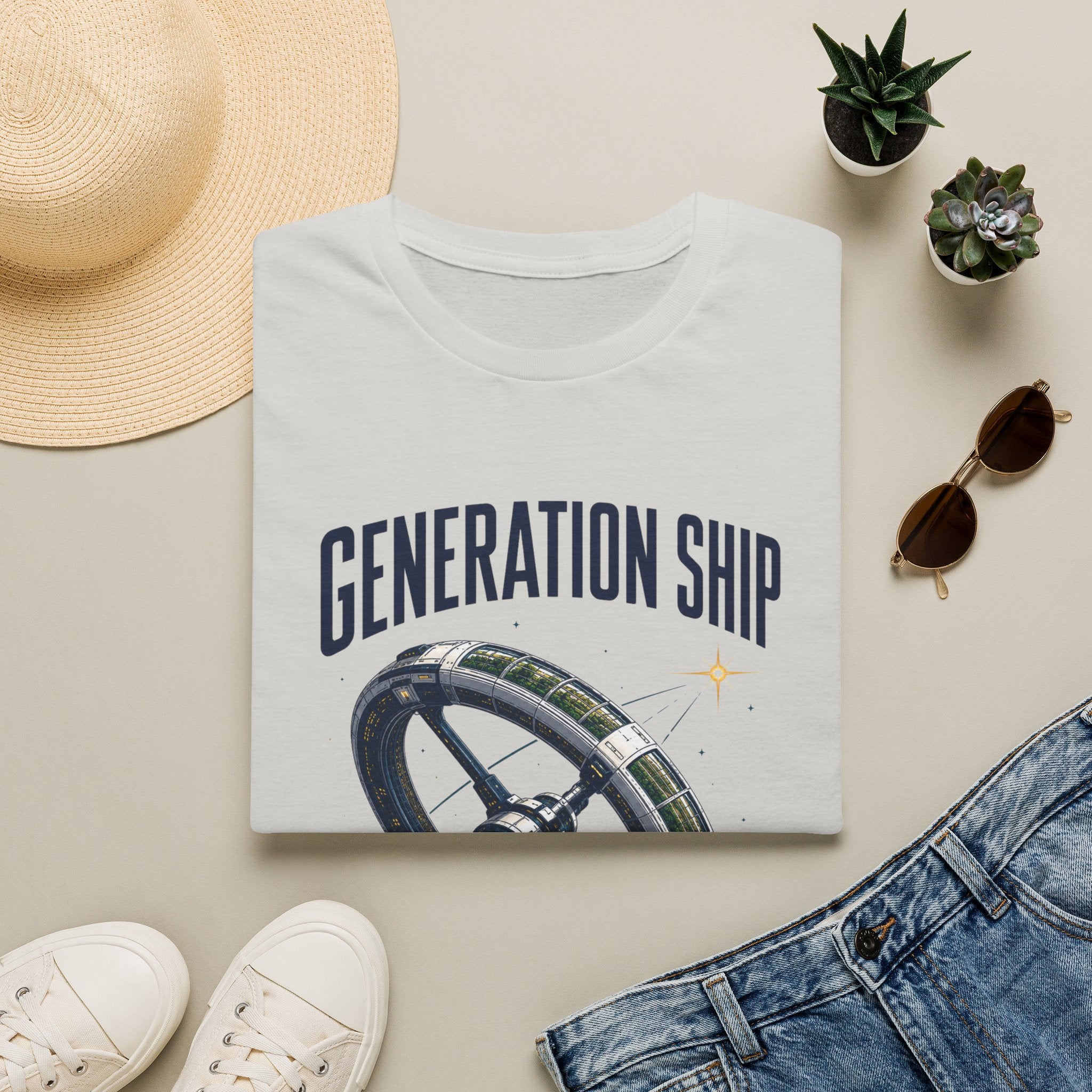 Generation Ship T-Shirt — Retro Space Wheel Sci‑Fi Tee