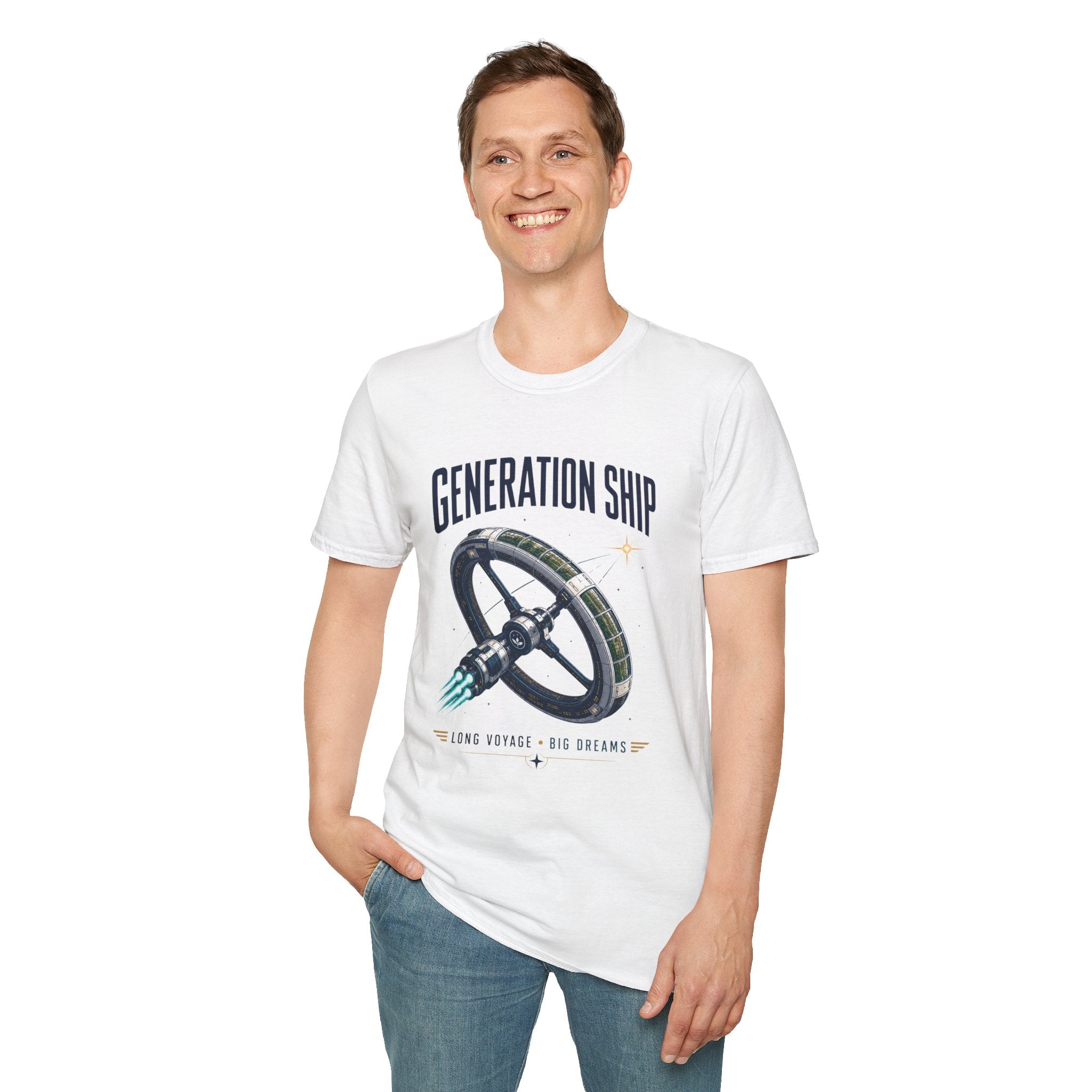 Generation Ship T-Shirt — Retro Space Wheel Sci‑Fi Tee