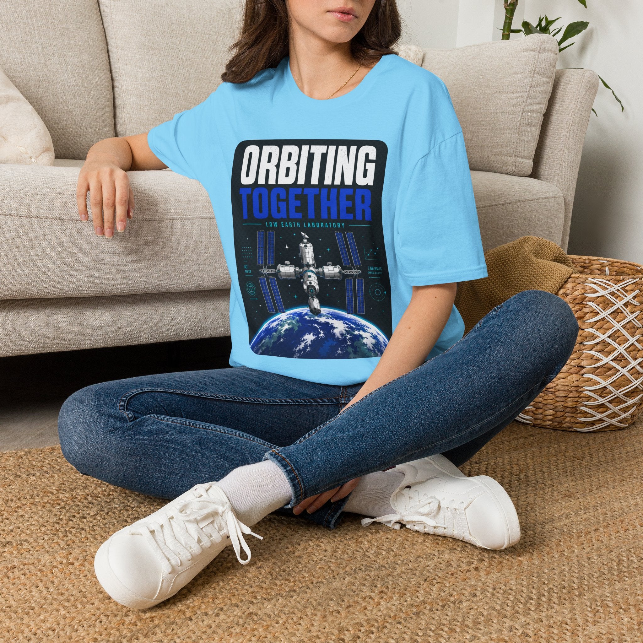 Orbiting Together T‑Shirt — Space Station Earth Graphic Tee