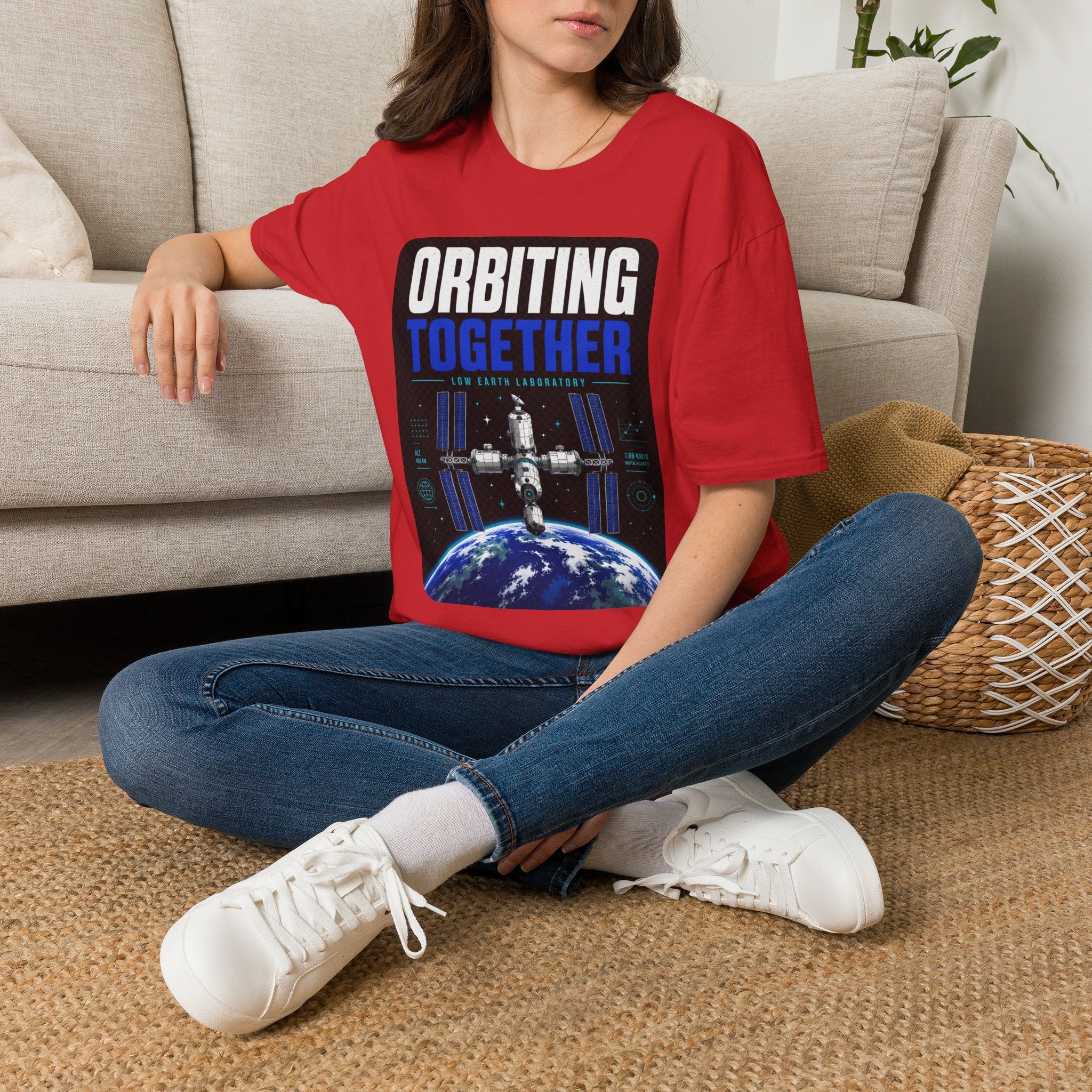 Orbiting Together T‑Shirt — Space Station Earth Graphic Tee