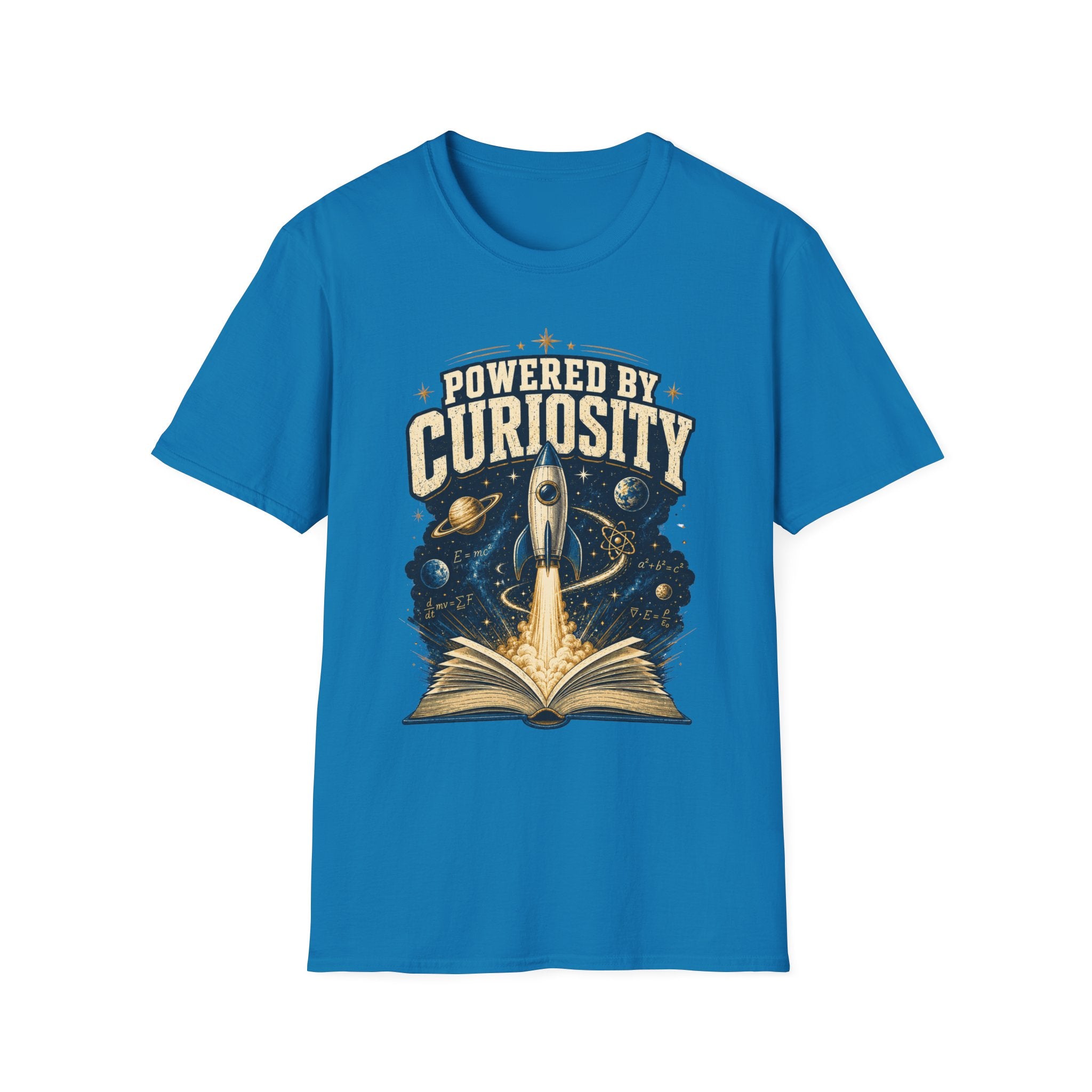 Powered by Curiosity T-Shirt — Rocket Book Space Graphic Tee