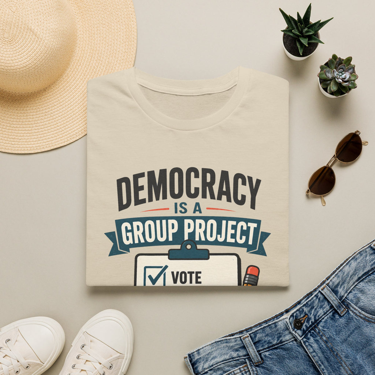 Democracy Is a Group Project T-Shirt — Vote, Protect Rights & Save Earth