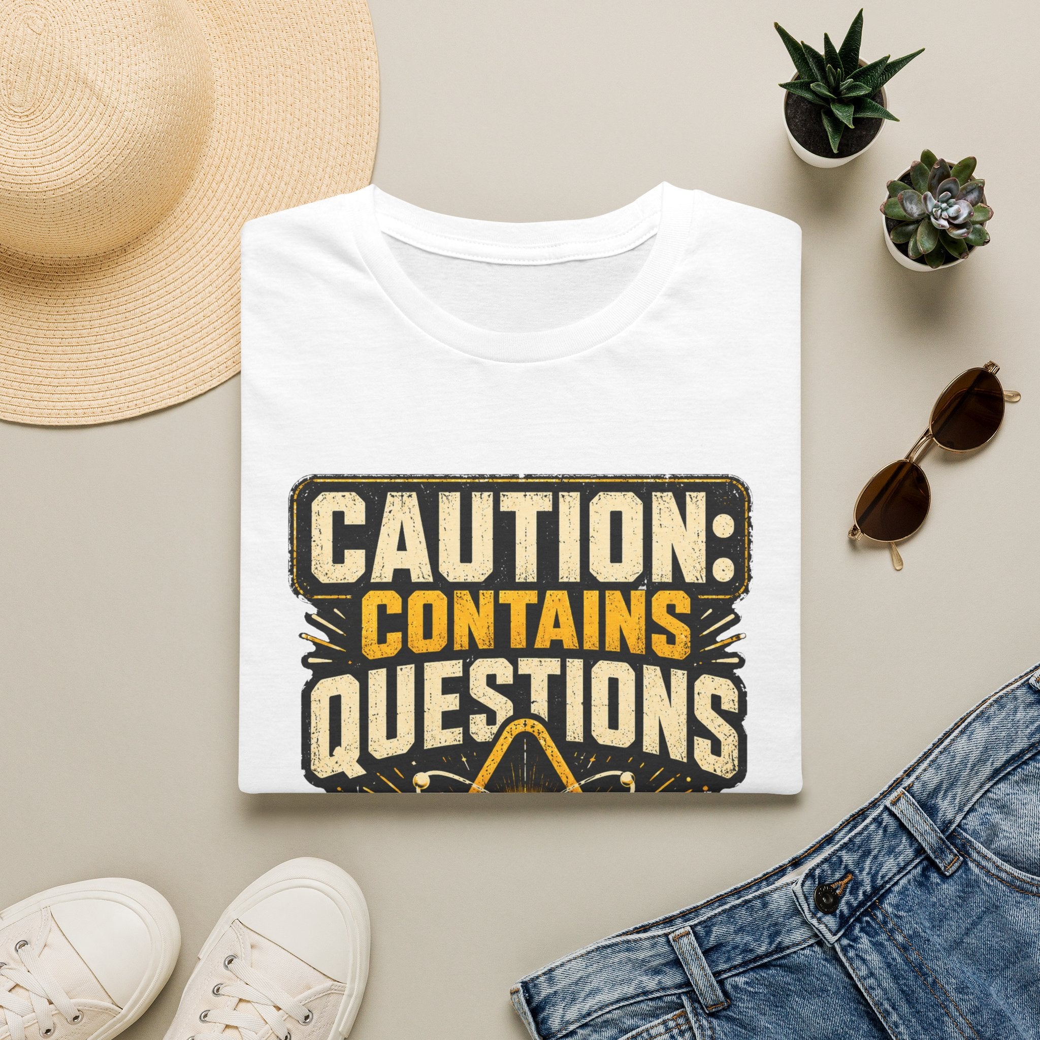 Caution: Contains Questions T-Shirt — Handle With Critical Thinking Graphic Tee