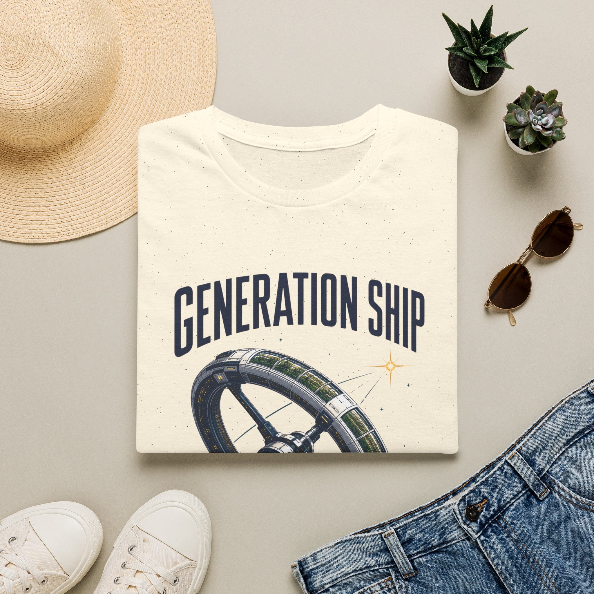 Generation Ship T-Shirt — Retro Space Wheel Sci‑Fi Tee