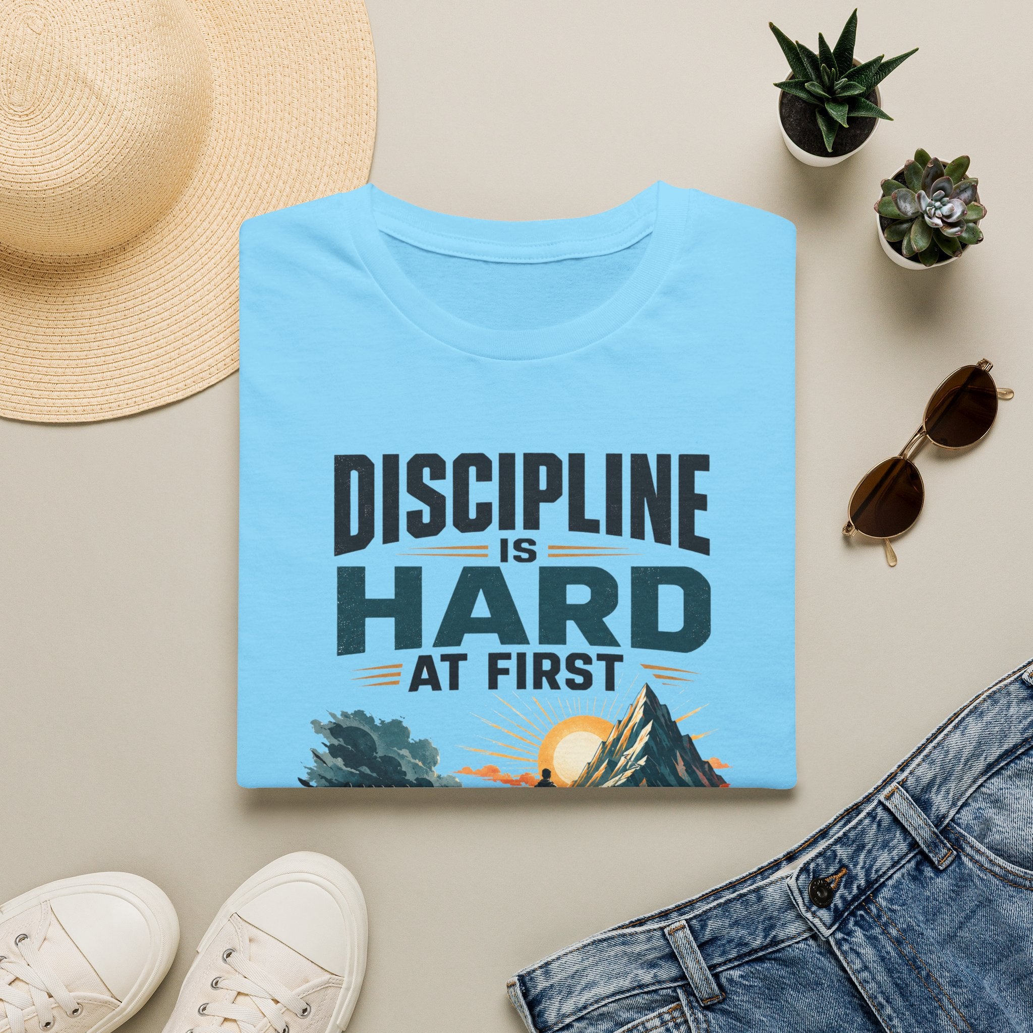 T-Shirt — "Discipline Is Hard at First" Motivational Graphic Tee
