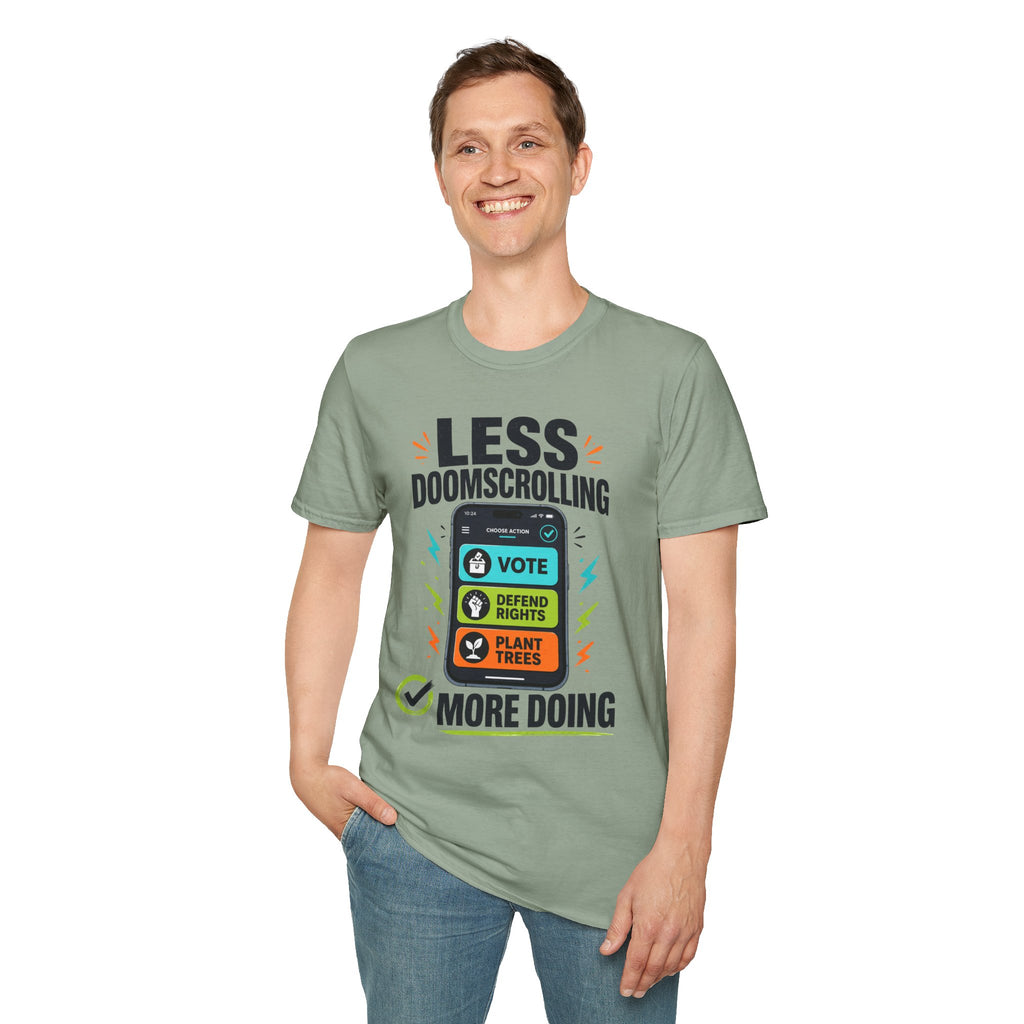 "Less Doomscrolling, More Doing" Motivational Graphic Tee