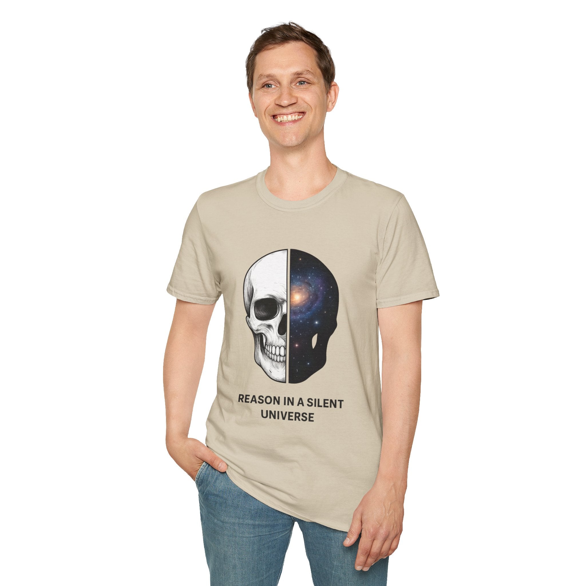 Skull & Galaxy T-Shirt — "Reason in a Silent Universe" Graphic Tee