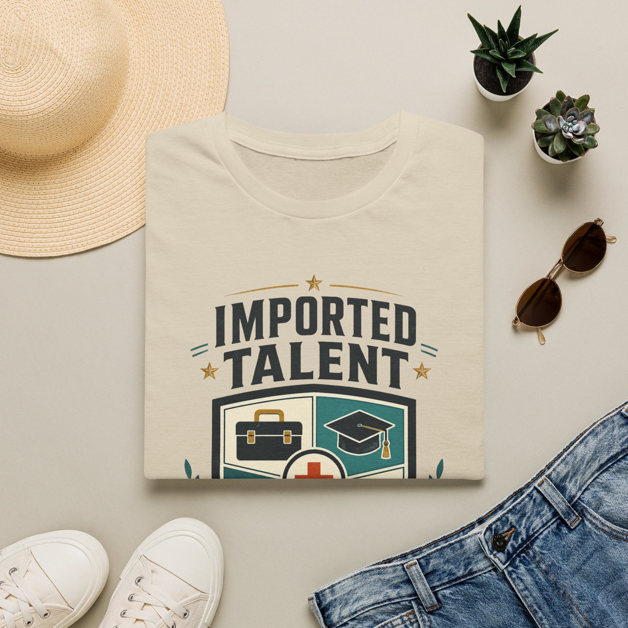 Imported Talent Crest T-Shirt — "Imported Talent, Domestic Strength" Graphic Tee