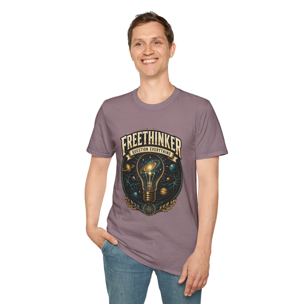 Freethinker Graphic T-Shirt — "Question Everything" Lightbulb Design